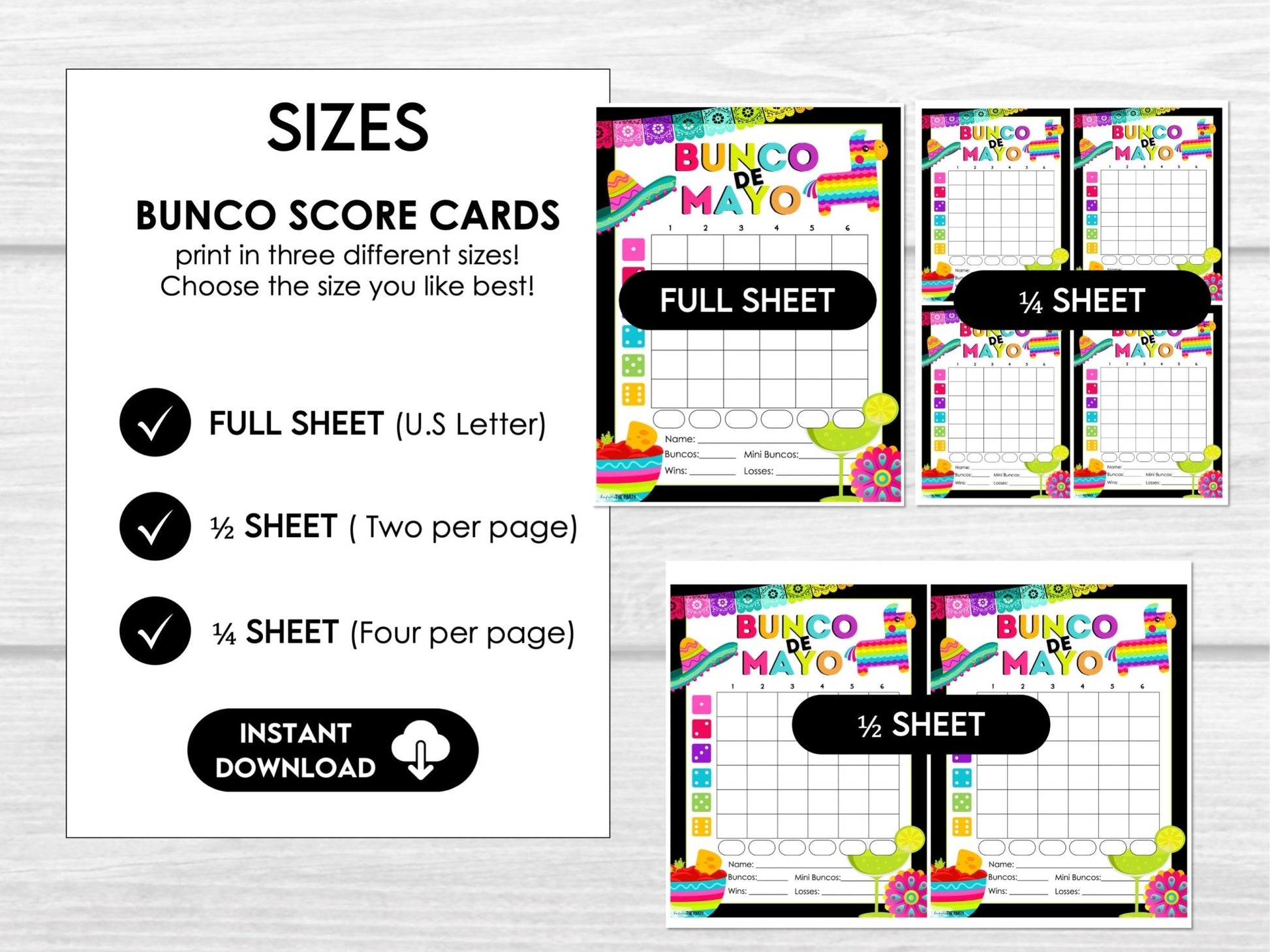 Cinco De Mayo Bunco Score Sheets, Mexican Party Bunco, Bunco Score Cards