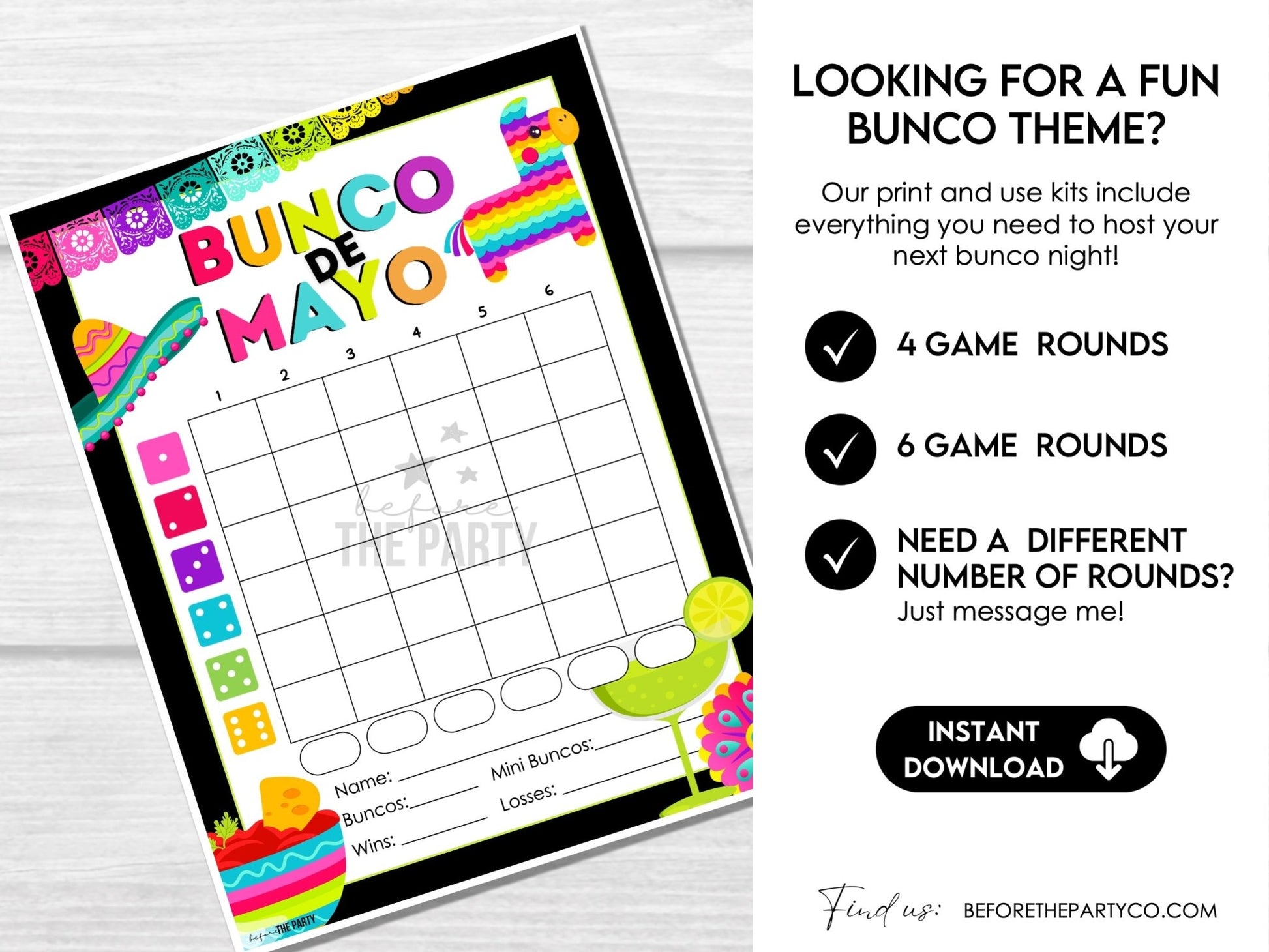 Cinco De Mayo Bunco Score Sheets, Mexican Party Bunco, Bunco Score Cards