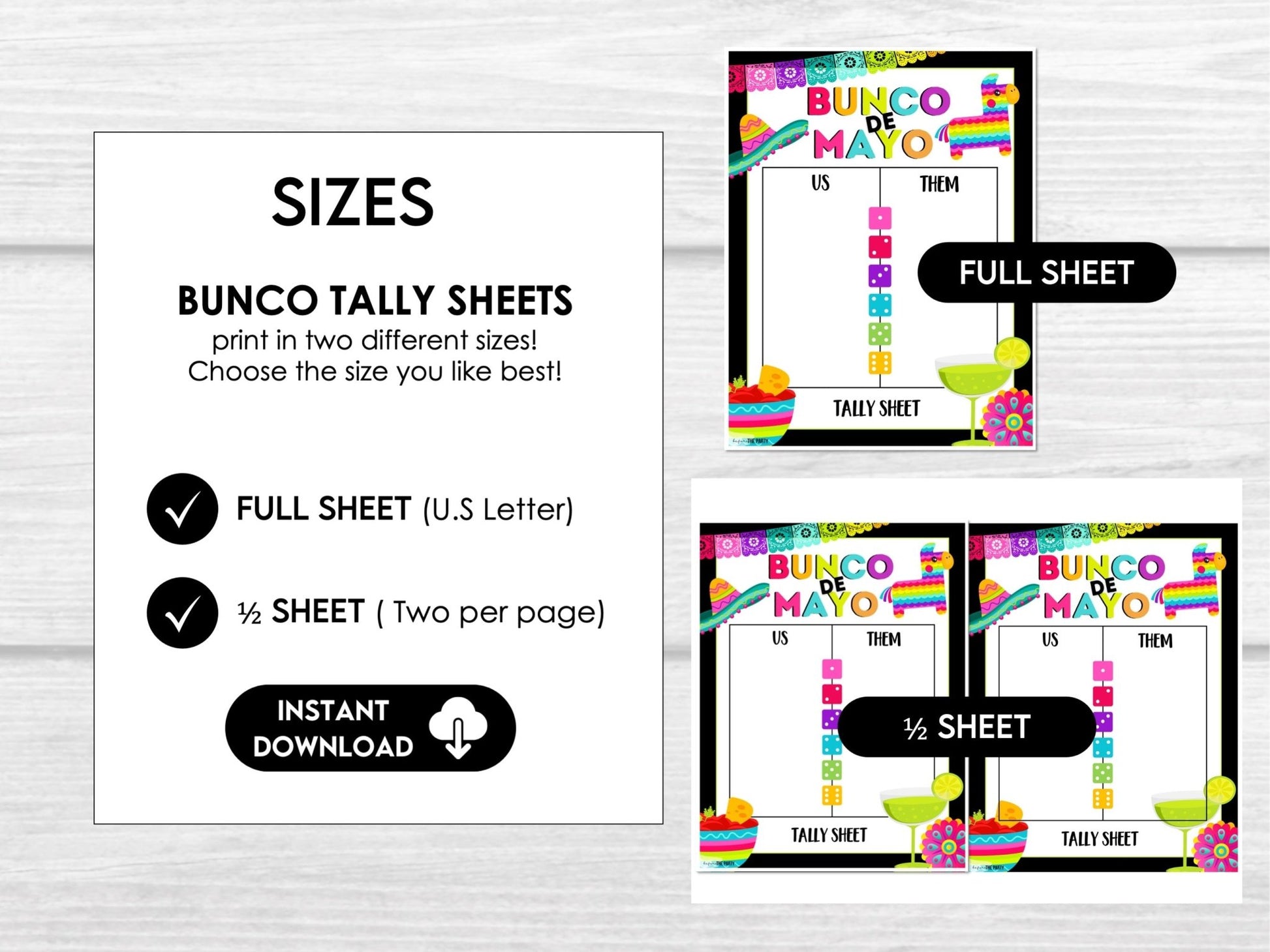 Cinco De Mayo Bunco Score Sheets, Mexican Party Bunco, Bunco Score Cards