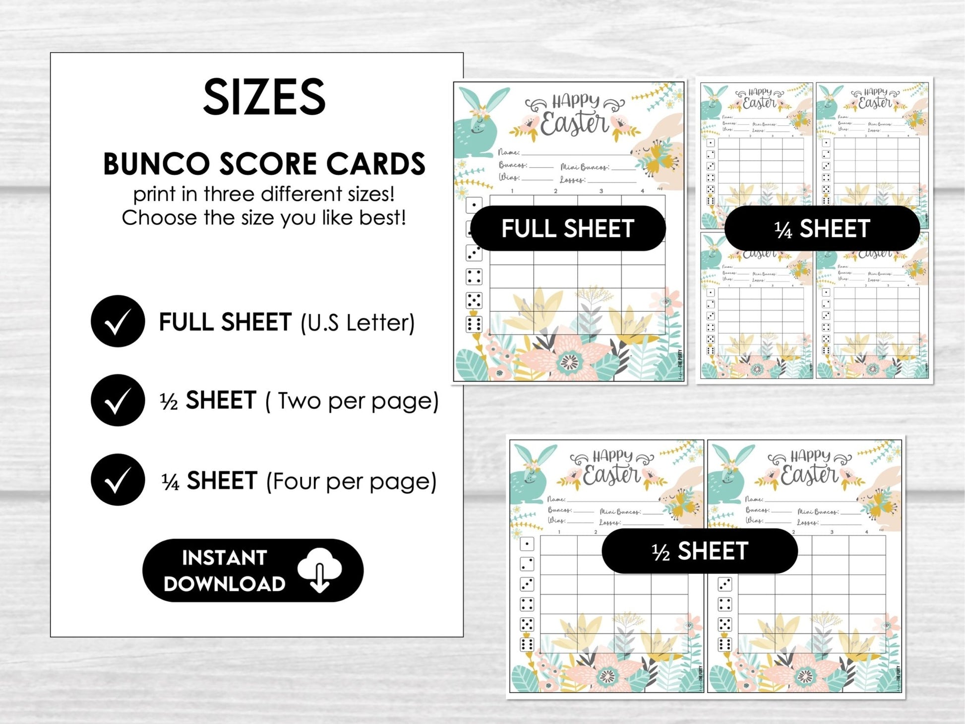 Easter Bunco Score Sheets, Bunny Bunco Scoring Sheets, Bunco Night Printables, Bunco Game Sheets