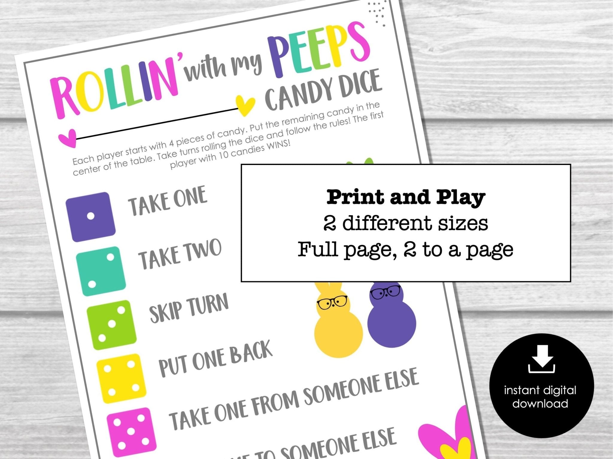 Easter Candy Dice Game, Easter Party Game, Peeps Easter Game
