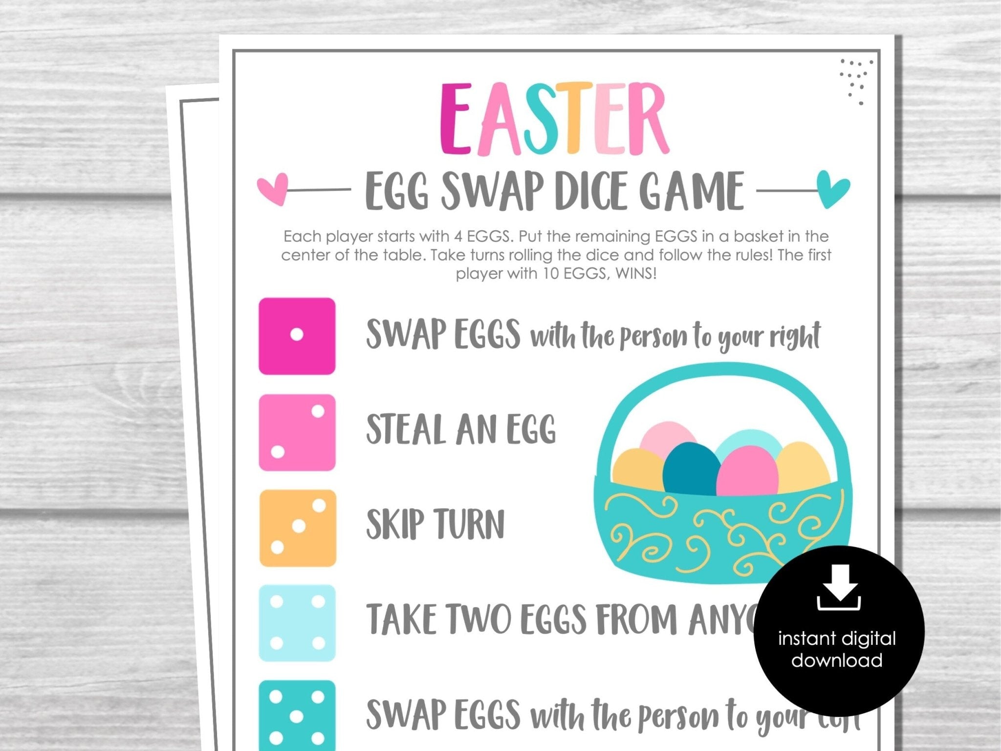 Easter Egg Exchange Dice Game, Printable Easter Games, Easter Group Party Games