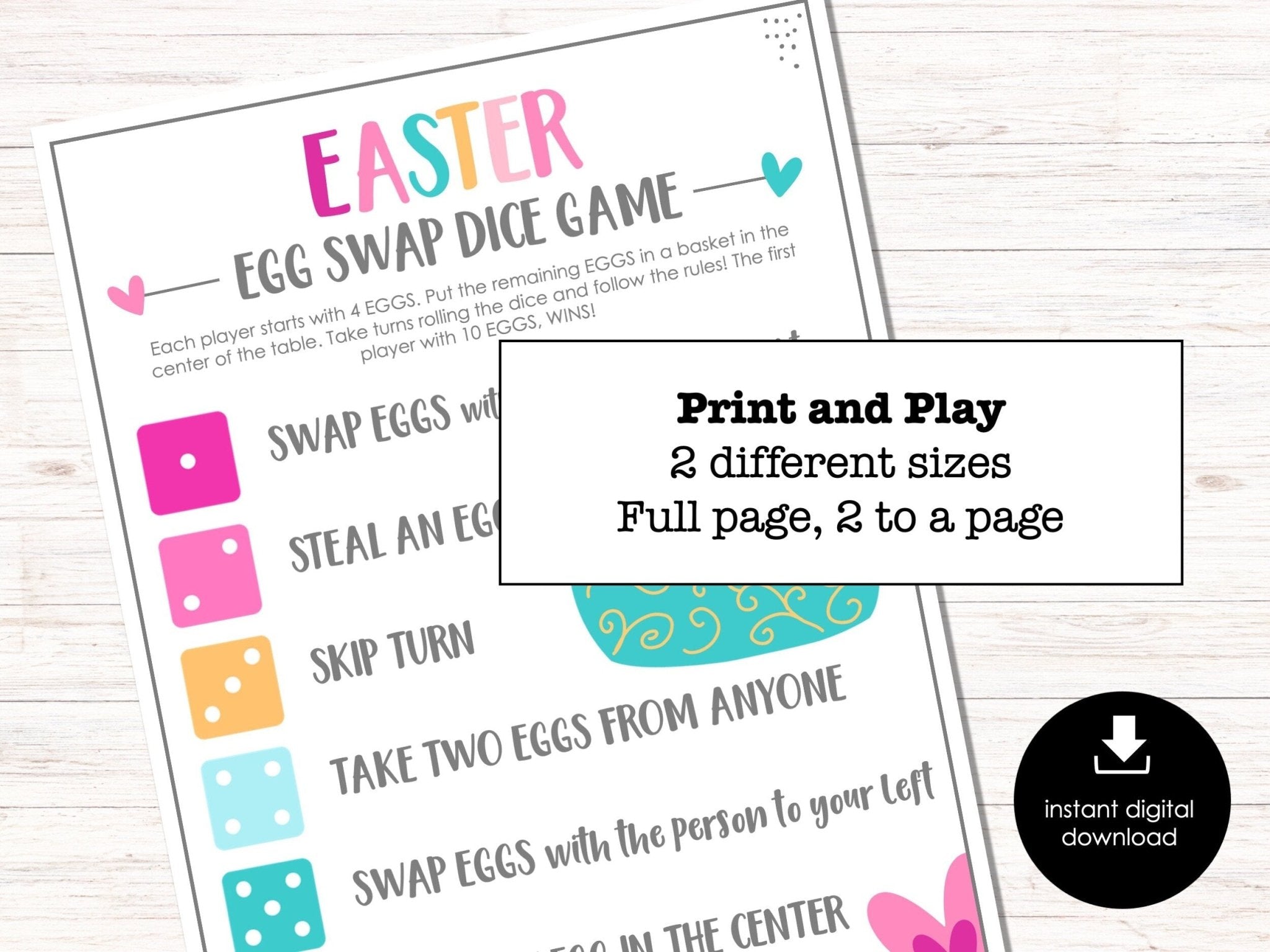 Easter Egg Exchange Dice Game, Printable Easter Games, Easter Group Party Games