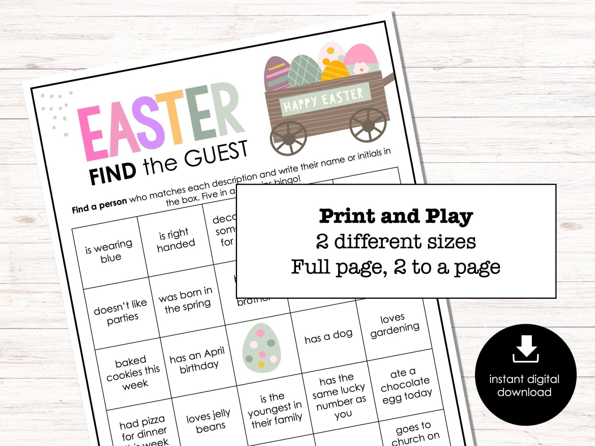 Easter Find the Guest Bingo, Printable Party Game, Printable Game for Adults & Kids, Fun Ice breaker Game, Office Party Game, Church