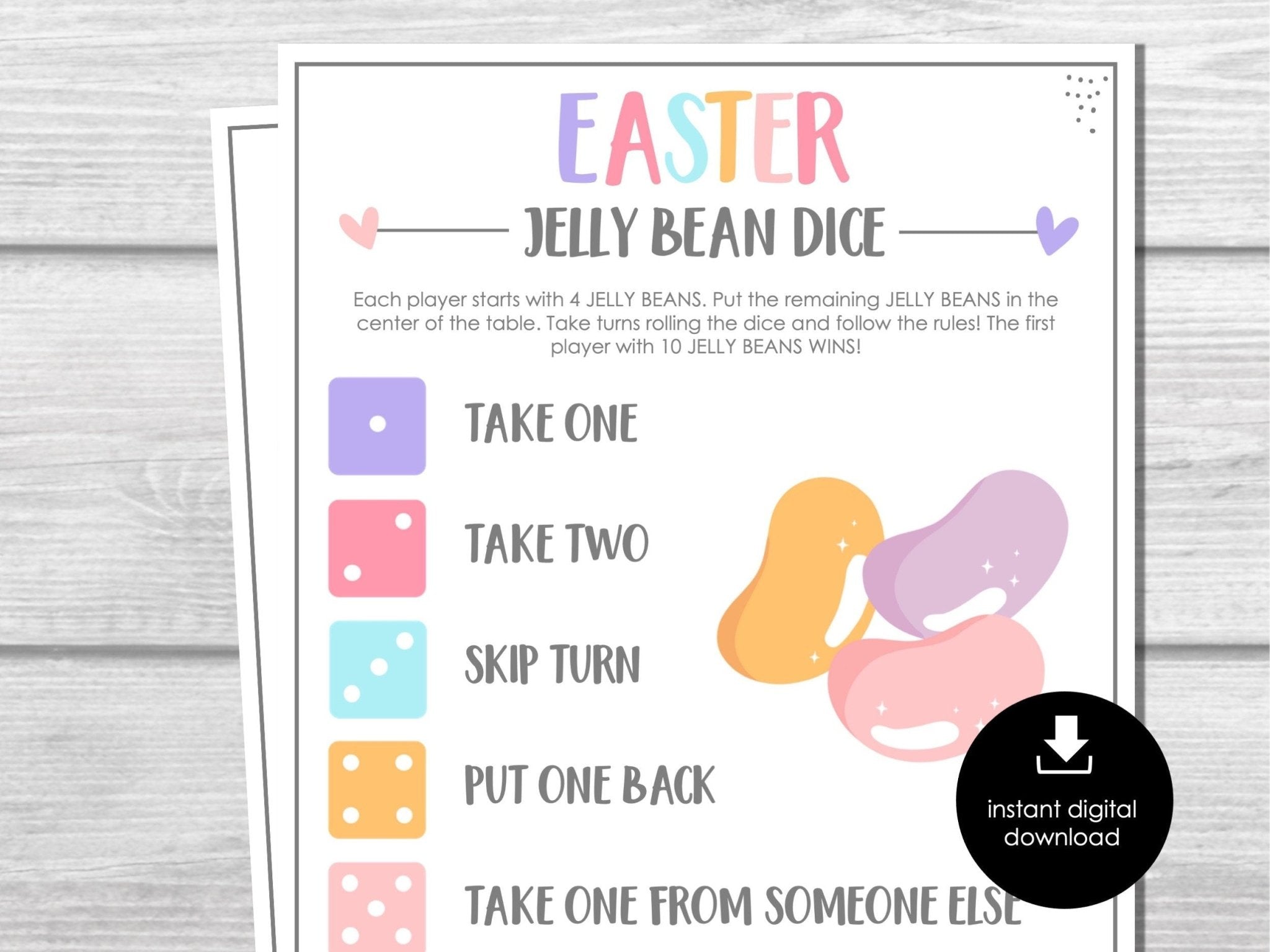 Easter Jelly Bean Dice Game, Easter Party Game, Easter Game for Kids and Adults