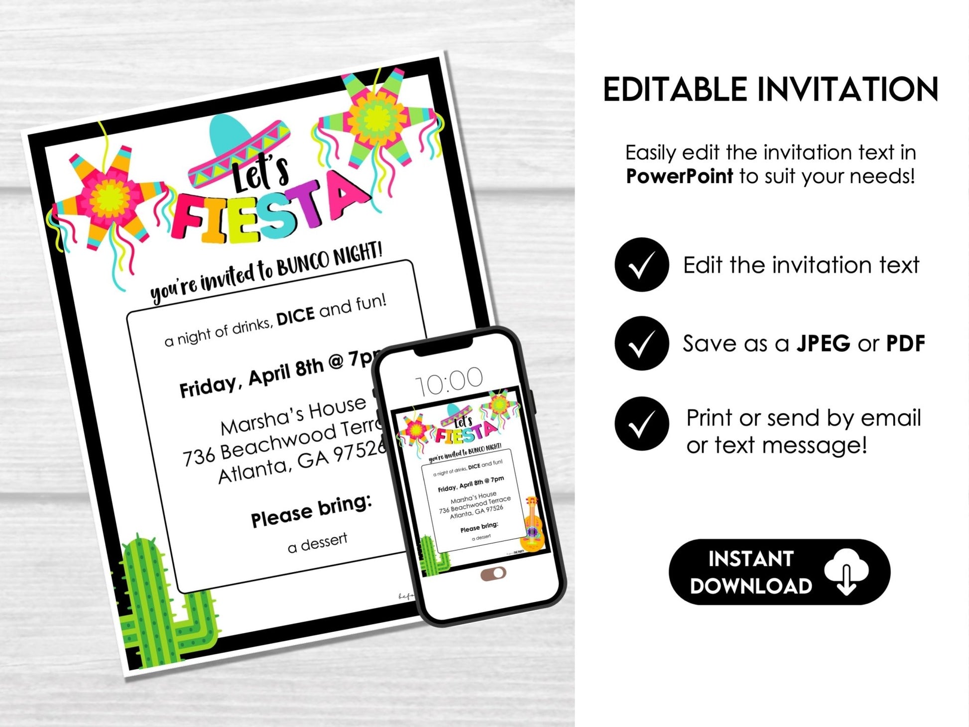 Fiesta Theme Bunco Score Cards - Mexican Party Bunco Tally Sheets and Invitations