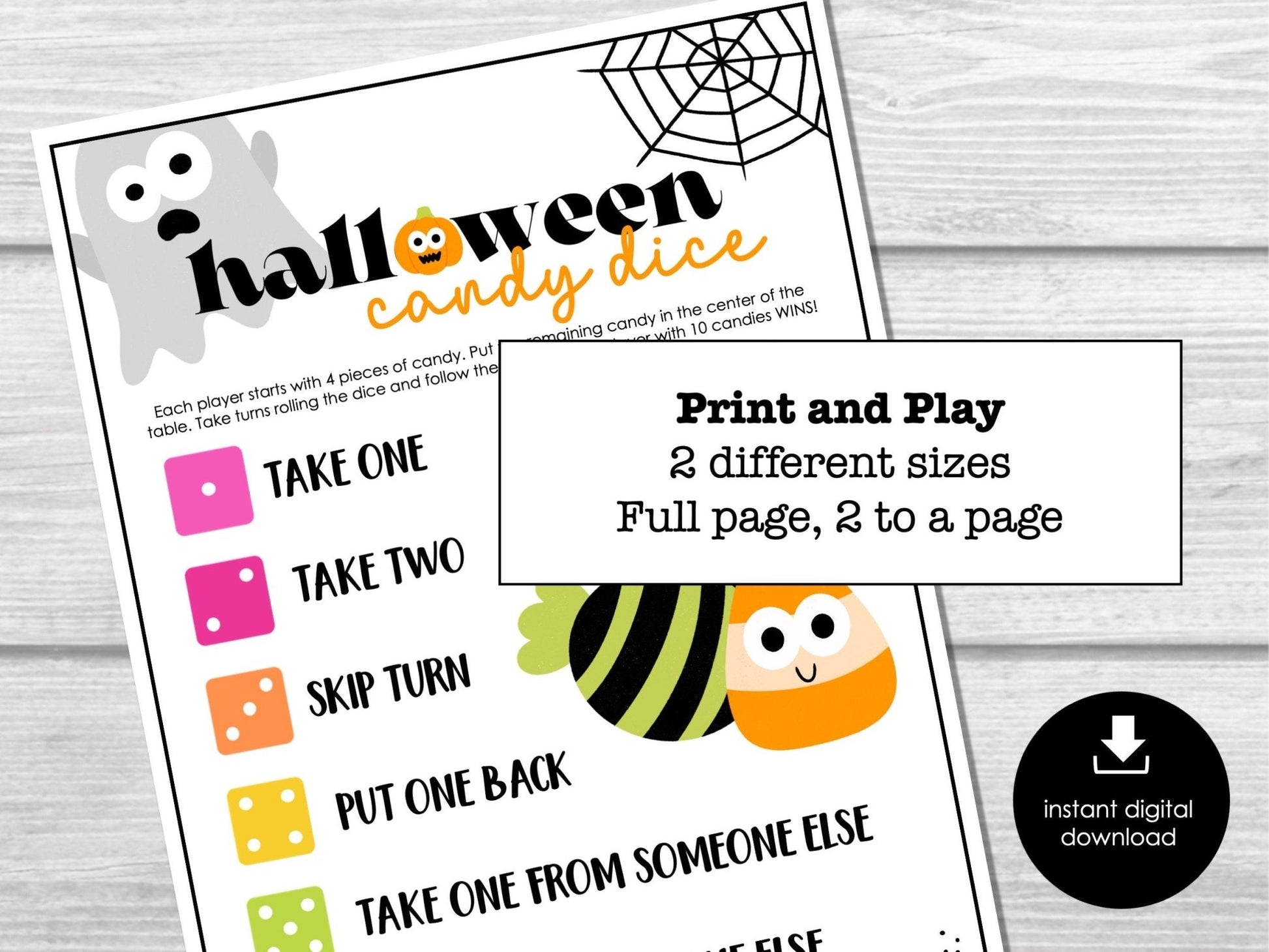 Halloween Pass the Candy Dice Game, Halloween Party Game, School party game,