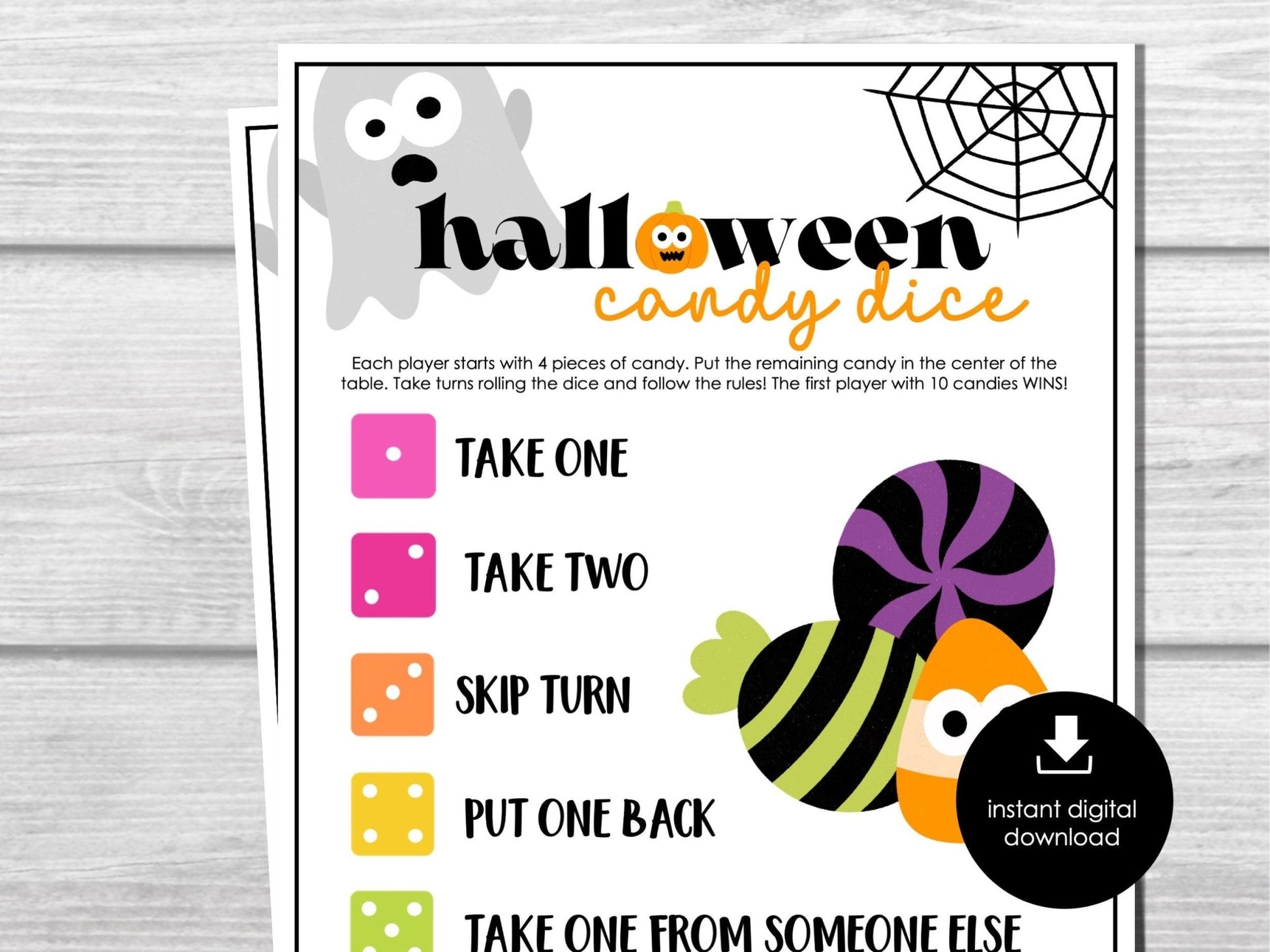 Halloween Pass the Candy Dice Game, Halloween Party Game, School party game,