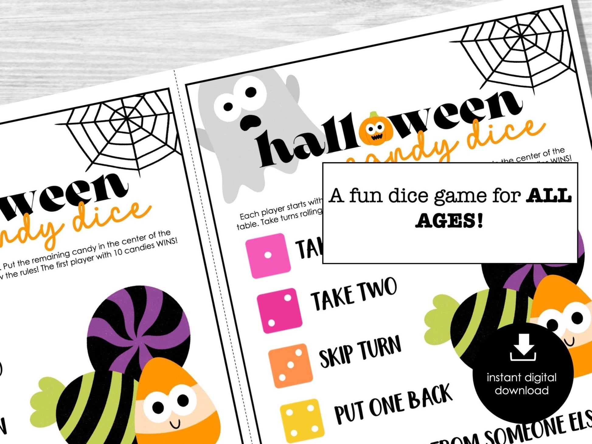 Halloween Pass the Candy Dice Game, Halloween Party Game, School party game,