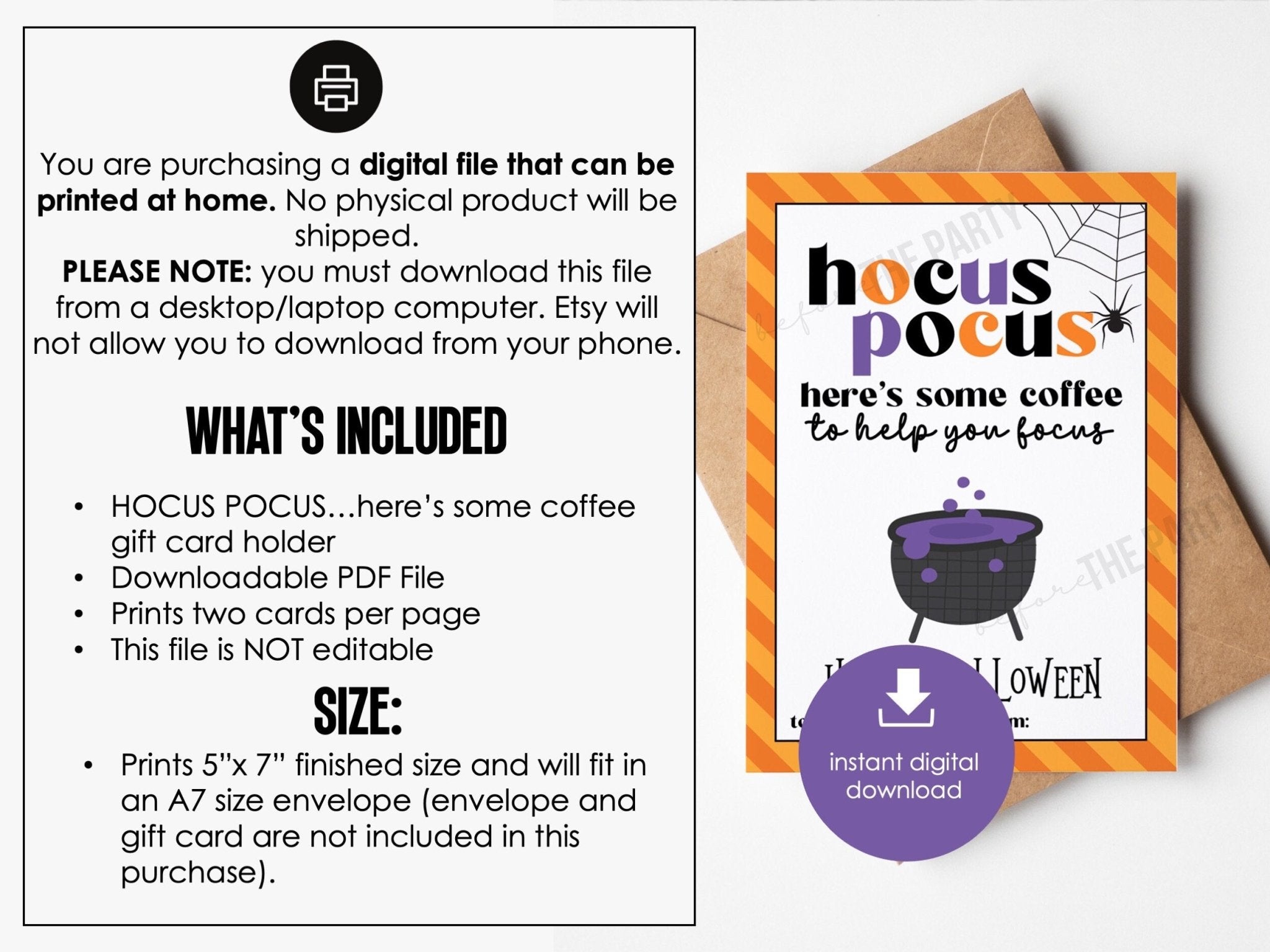 Halloween Coffee Gift Card Holder, Printable Teacher Gift, Cute Coffee Gift Tag