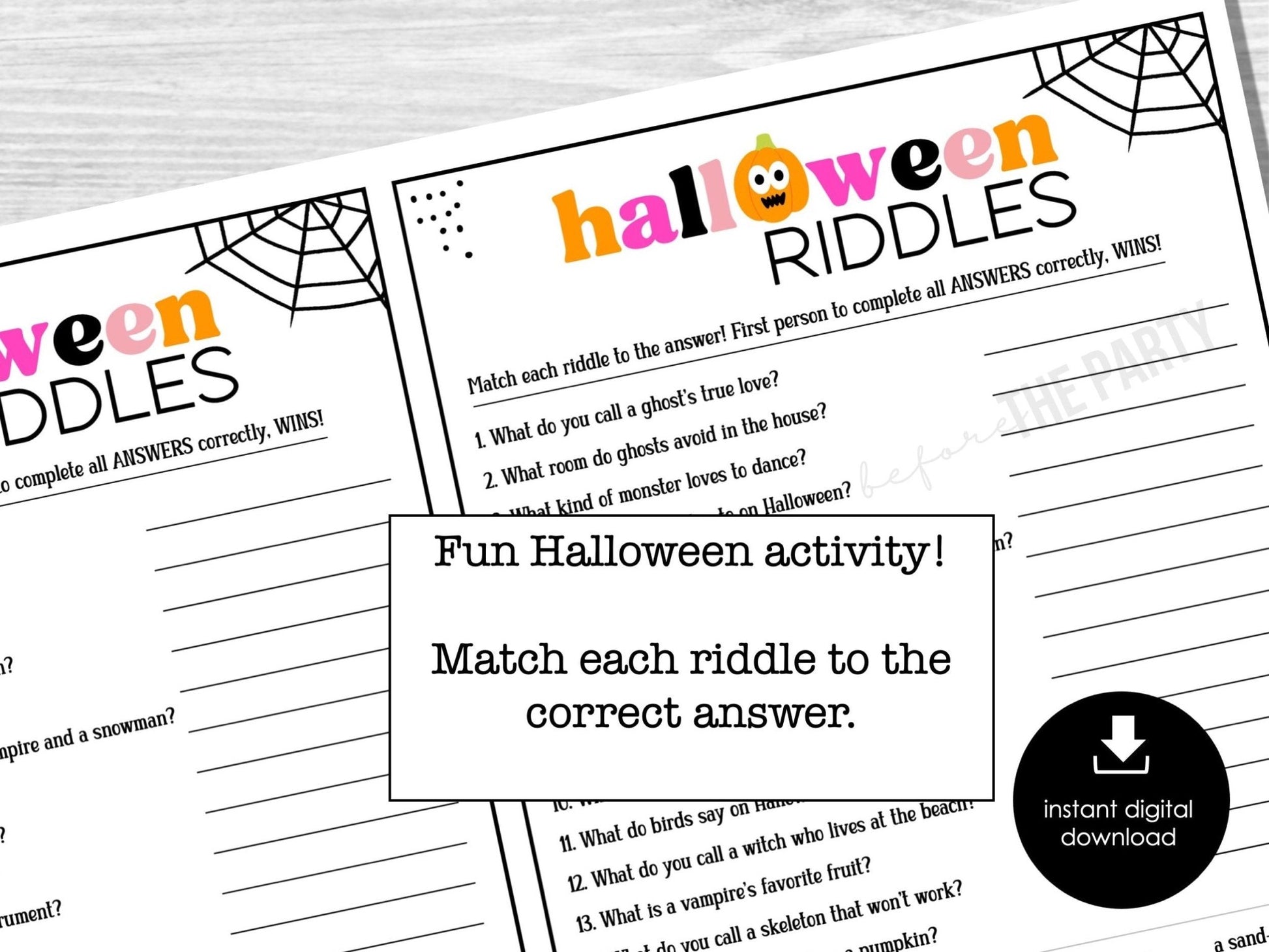 Halloween Jokes & Riddles Party Game, Halloween Icebreaker