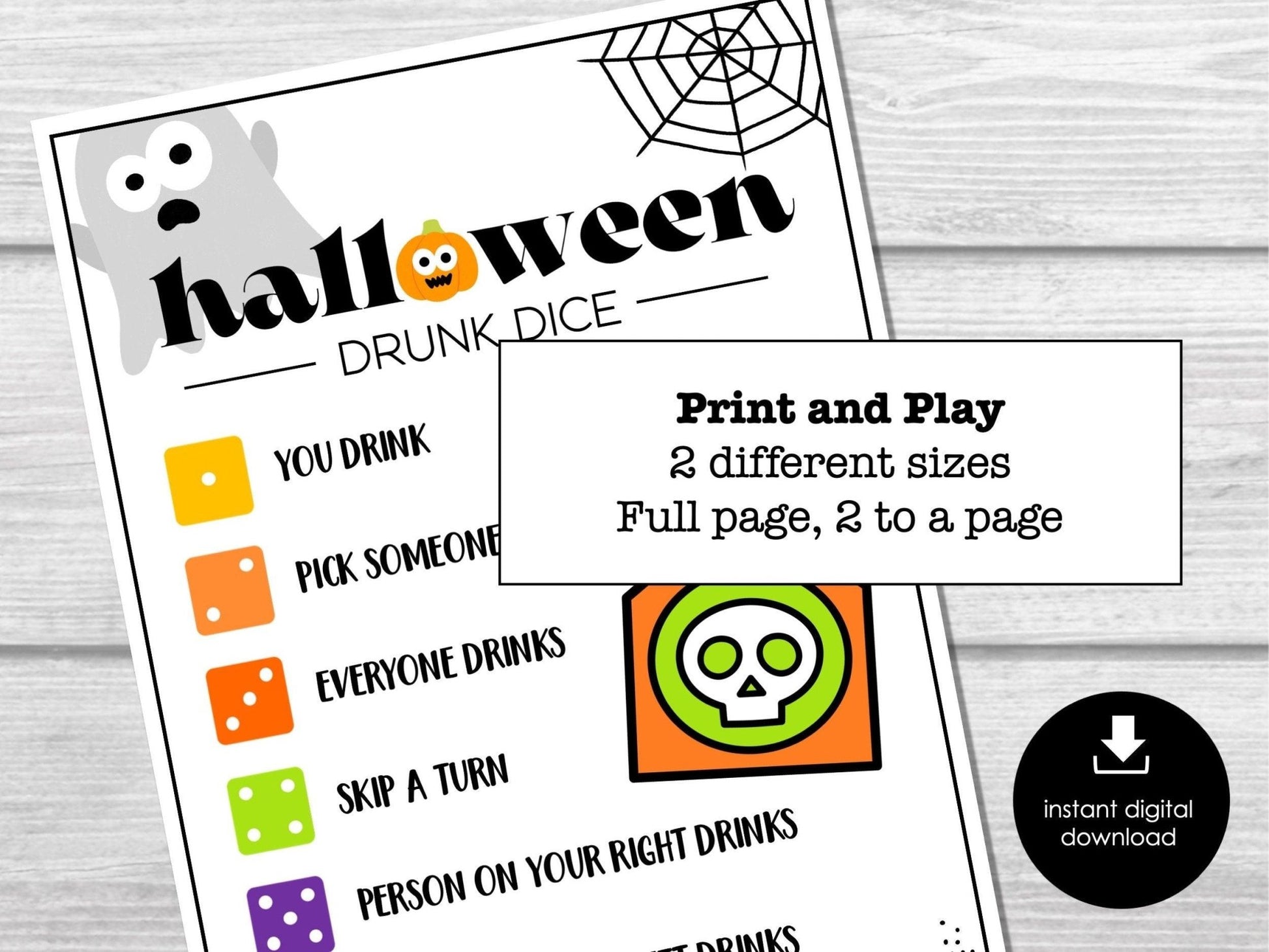 Halloween Party Drinking Game, Halloween Game for Adults - Drunk Dice Game Printable, Office Party, Bar, Halloween Party Game, Halloween Fun