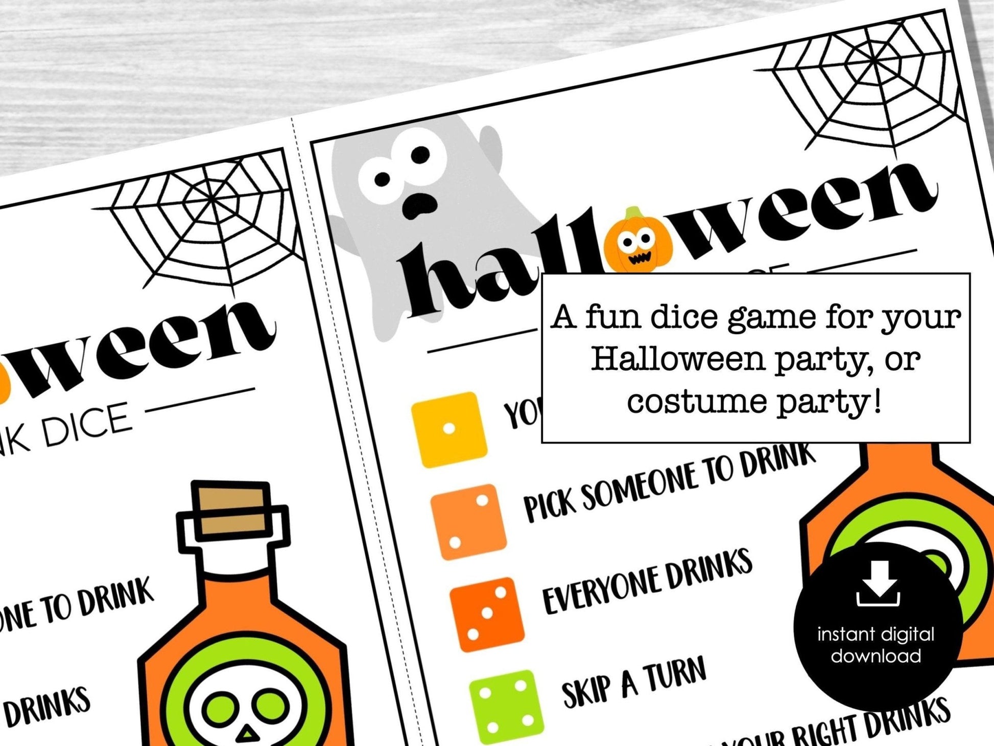 Halloween Party Drinking Game, Halloween Game for Adults - Drunk Dice Game Printable, Office Party, Bar, Halloween Party Game, Halloween Fun