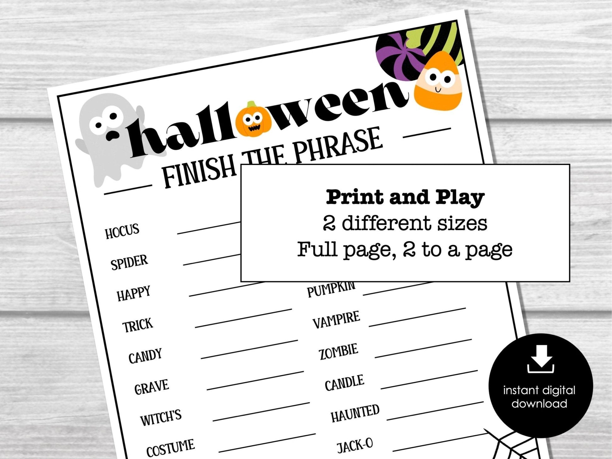 Halloween Party Game Finish the Phrase, Fun Party Activity for Kids and Adults