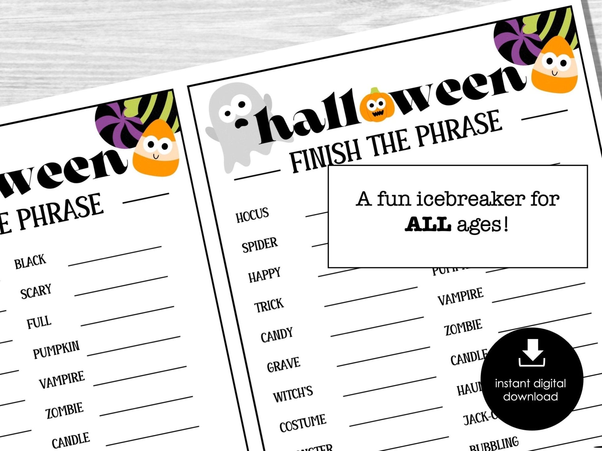 Halloween Party Game Finish the Phrase, Fun Party Activity for Kids and Adults