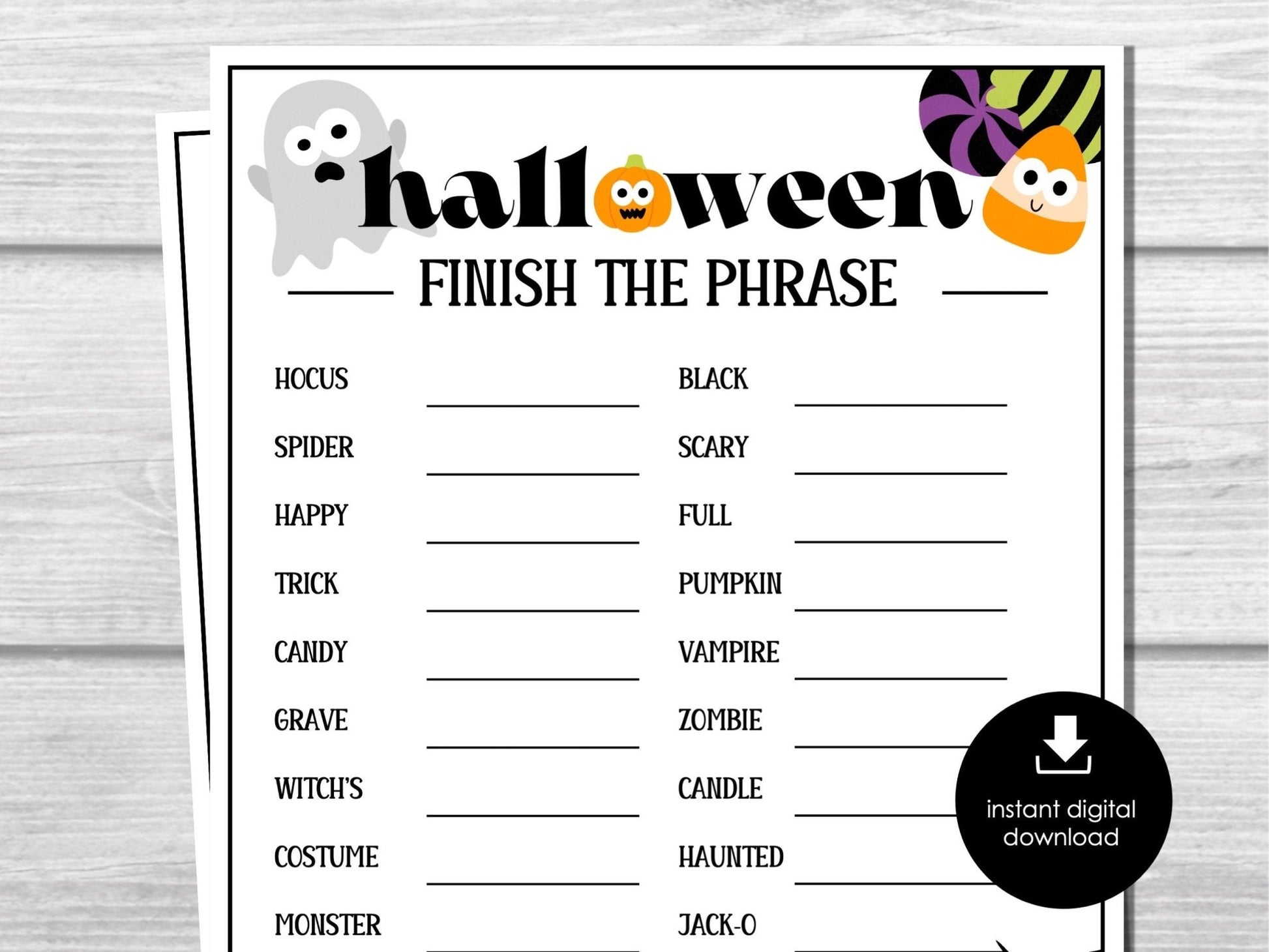 Halloween Party Game Finish the Phrase, Fun Party Activity for Kids and Adults