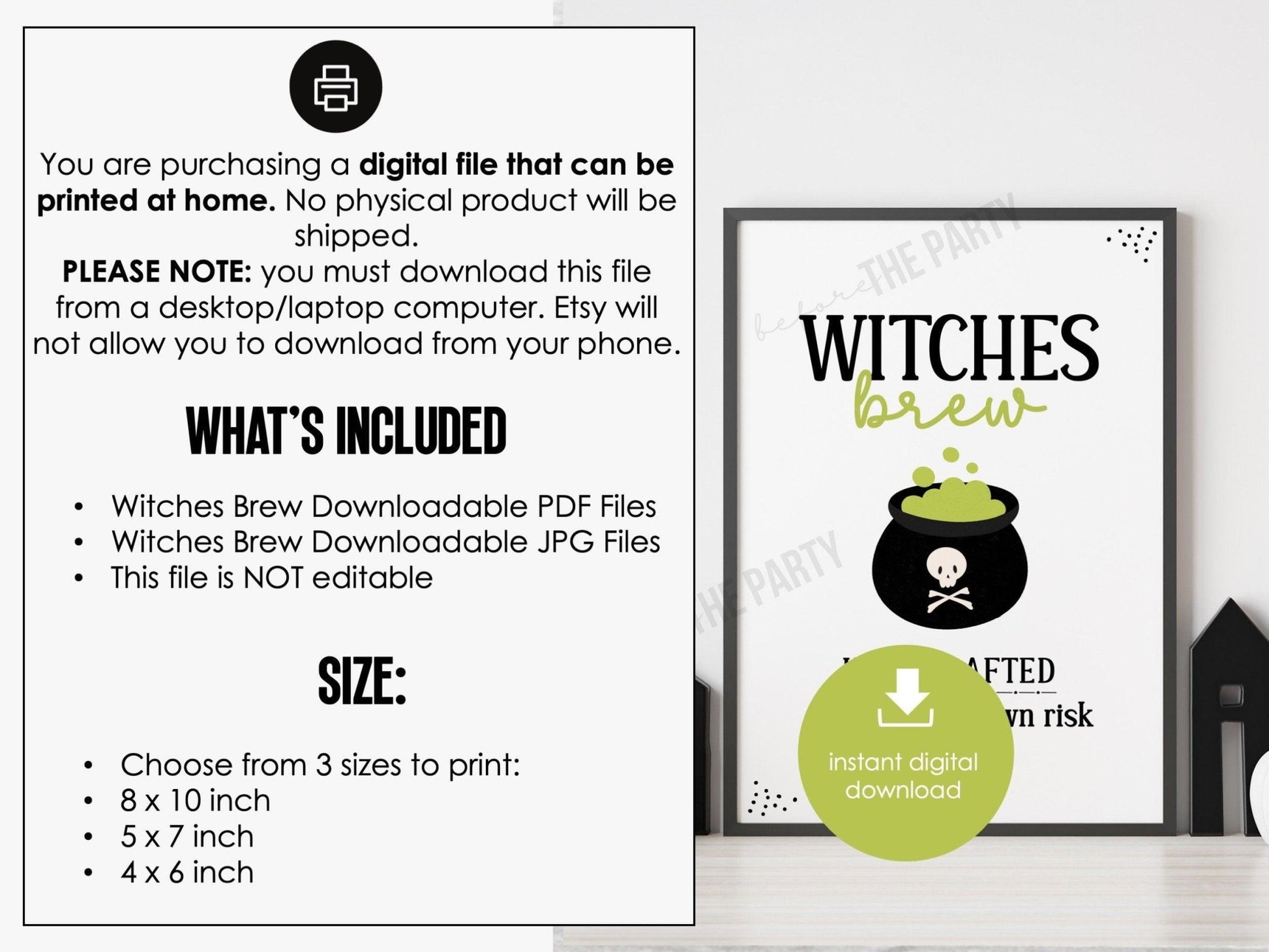 Halloween Party Sign, Witches Brew Halloween Printable, Halloween Party Decor, Halloween Drinks