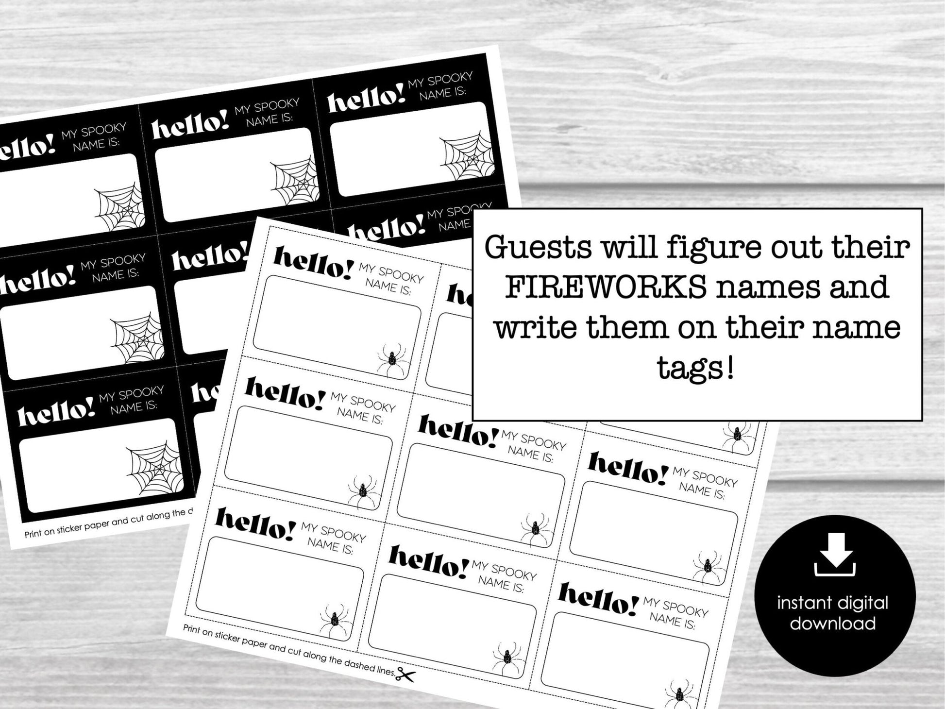 Halloween Spooky Name Game, Halloween Name Tags and Sign, Party Ice Breaker