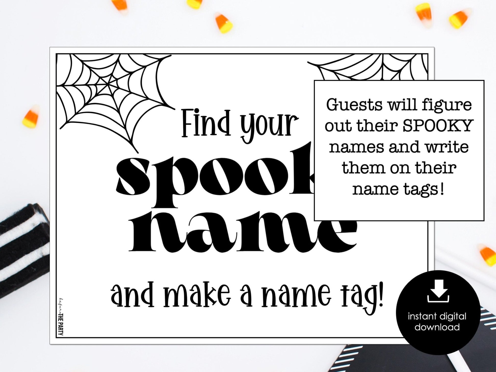 Halloween Spooky Name Game, Halloween Name Tags and Sign, Party Ice Breaker