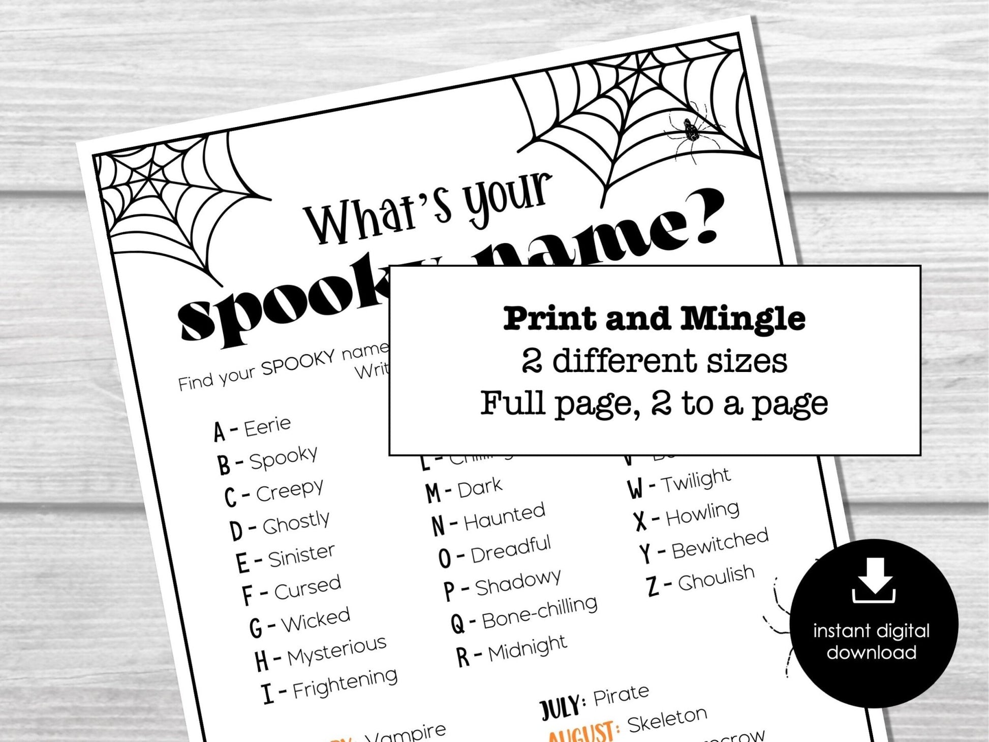 Halloween Spooky Name Game, Halloween Name Tags and Sign, Party Ice Breaker