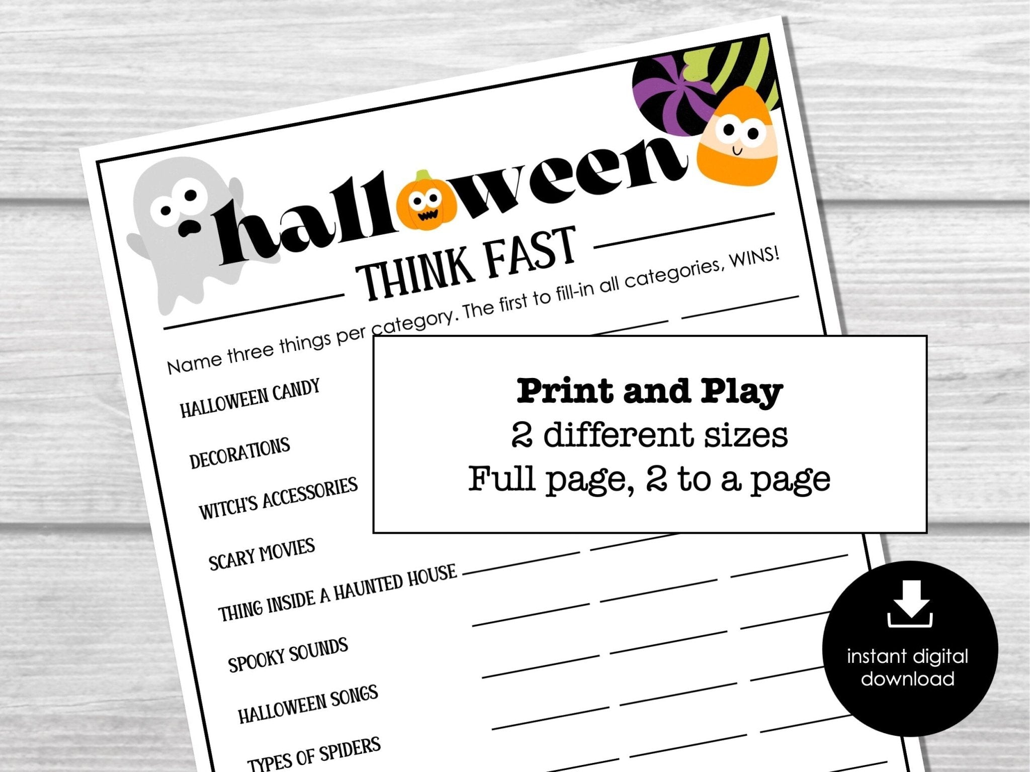 Halloween THINK FAST Game, Printable Word Game, Halloween Classroom Activity, Fun Party Game