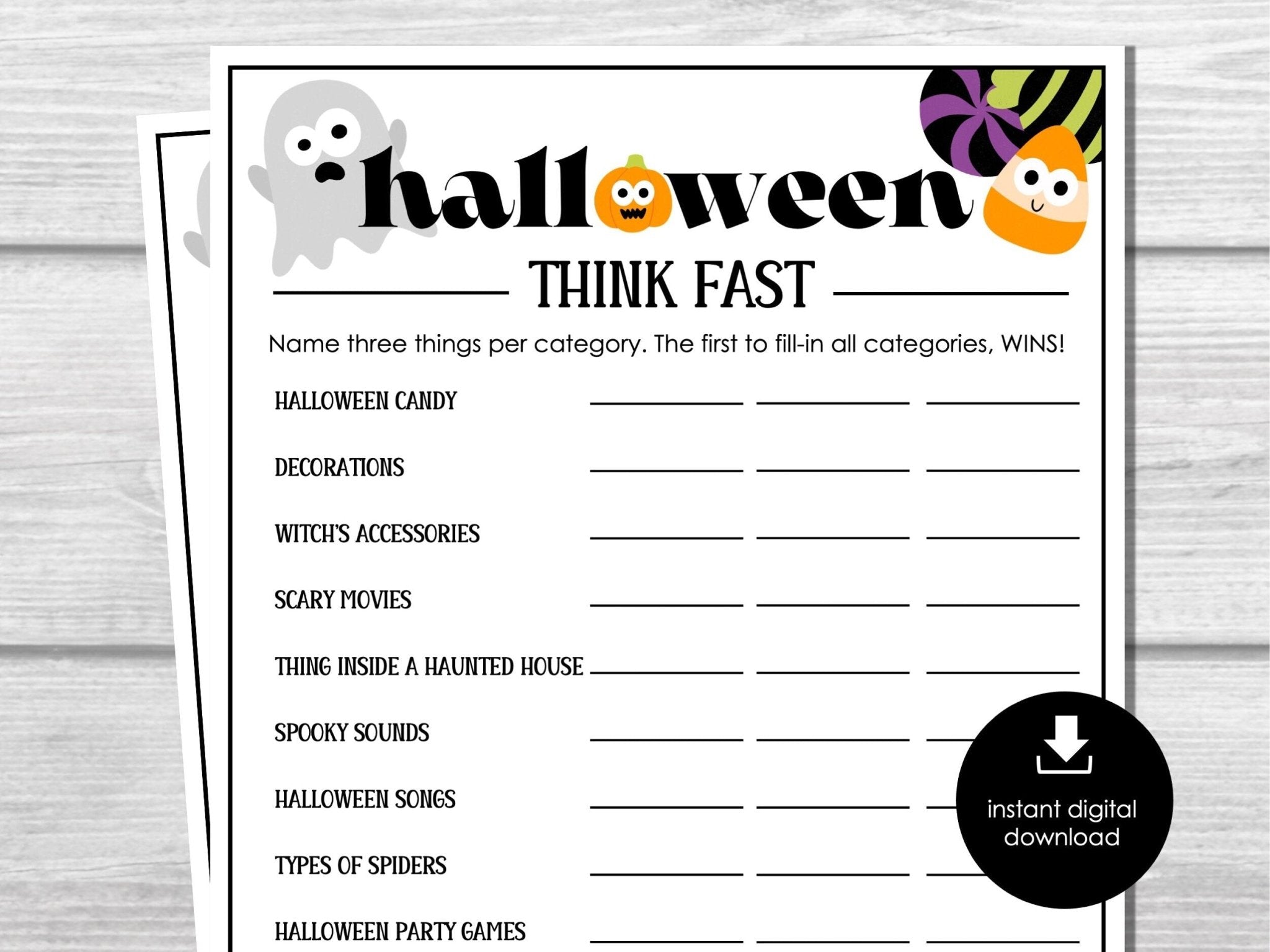 Halloween THINK FAST Game, Printable Word Game, Halloween Classroom Activity, Fun Party Game
