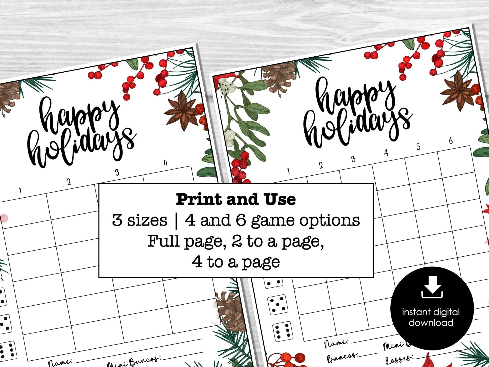 Happy Holidays Bunco Score Sheets, Christmas December Bunco Game, January Bunco