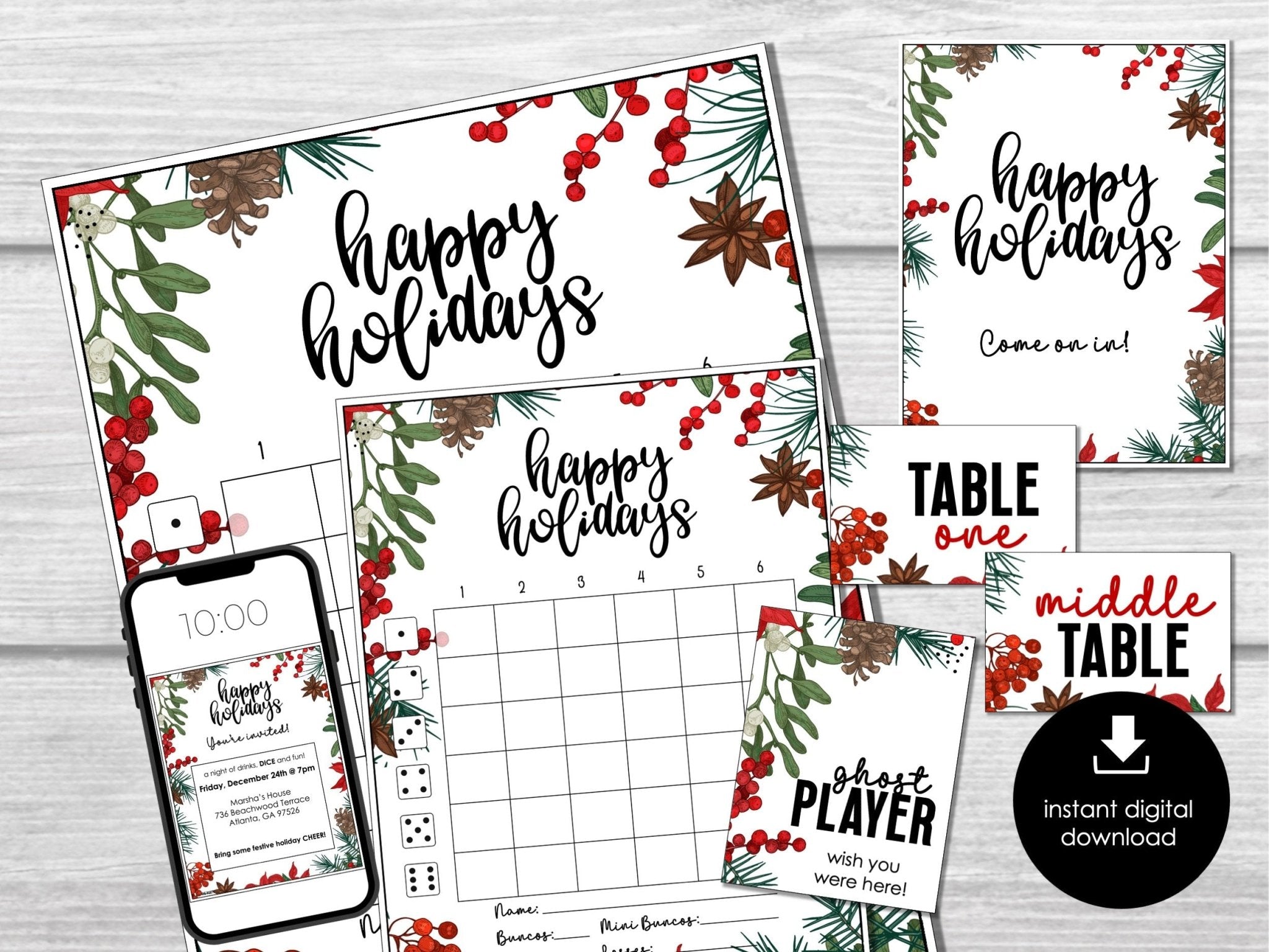 Happy Holidays Bunco Score Sheets, Christmas December Bunco Game, January Bunco