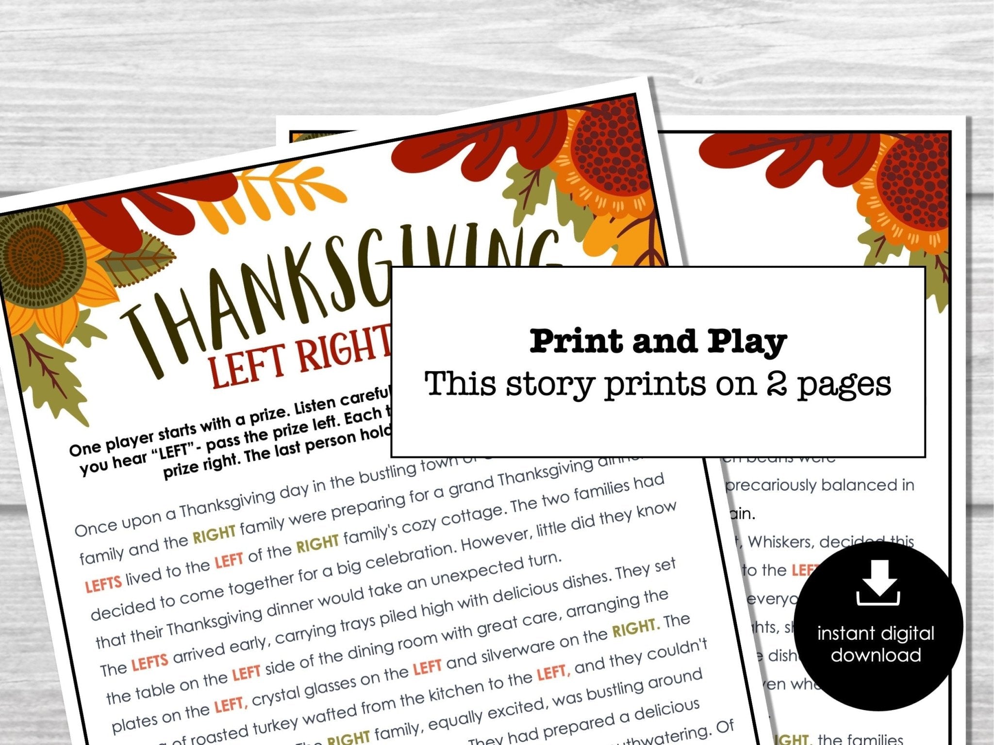 Left Right Thanksgiving Game, Thanksgiving Party Games, Pass the Gift, Right Left Game, Pass the Prize Friendsgiving