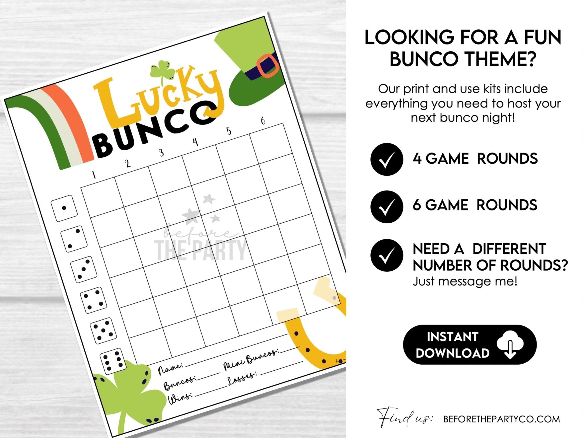 Leprechaun Lucky Bunco Score Card Printables - Tally Sheets and Invitations