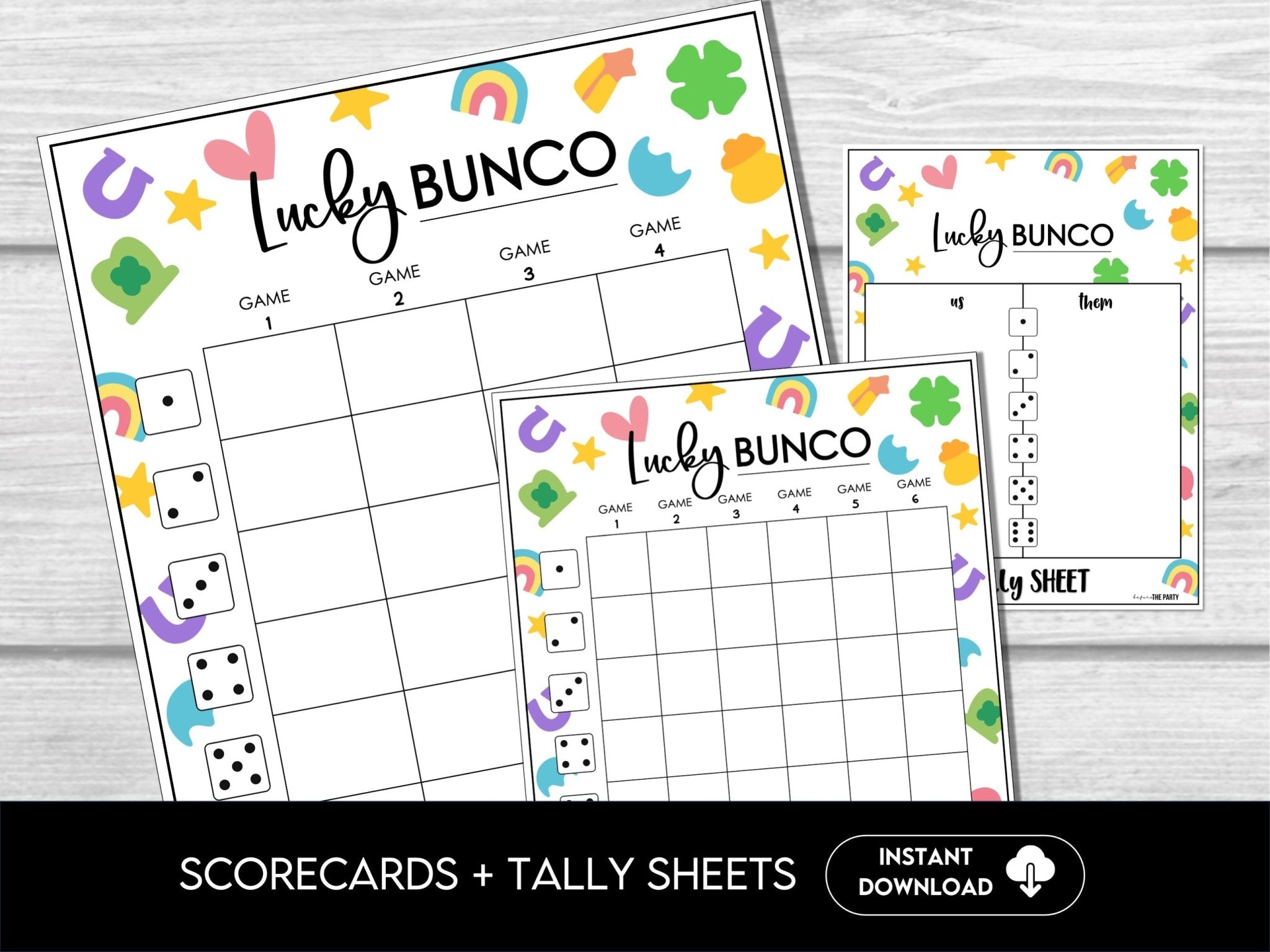 Lucky Bunco - St. Patrick's Day Charms | 4 and 6 game rounds | Tally Sheets