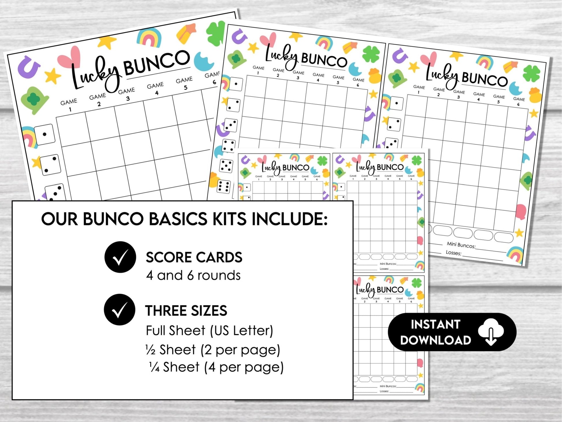 Lucky Bunco - St. Patrick's Day Charms | 4 and 6 game rounds | Tally Sheets