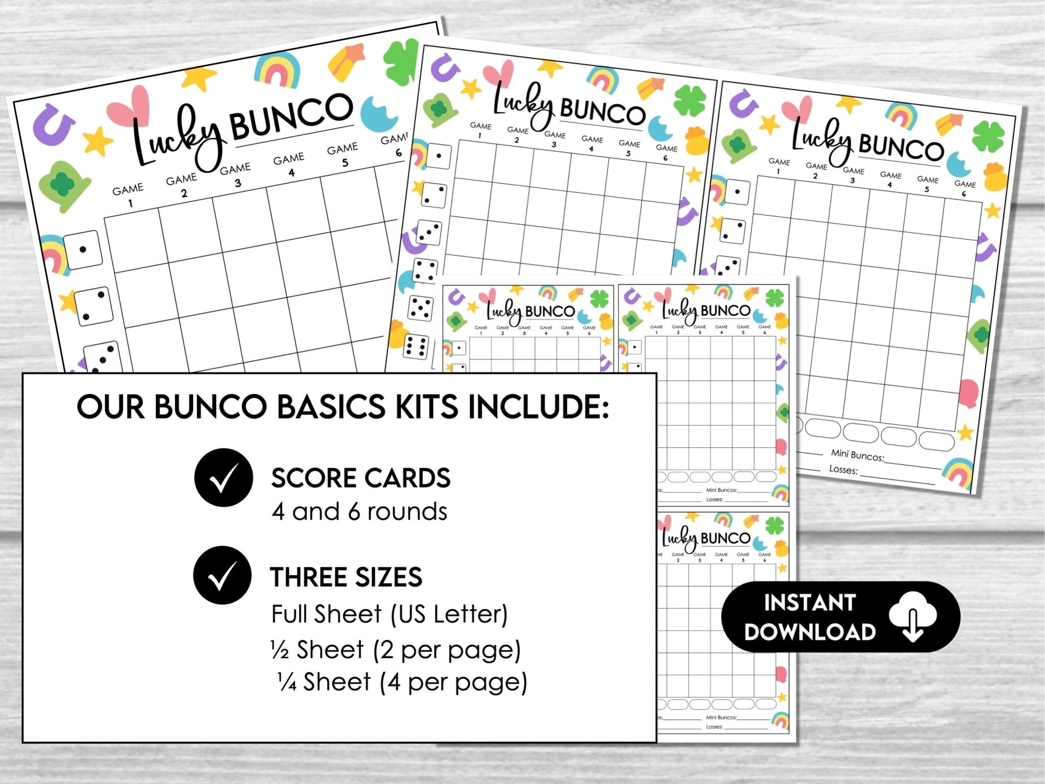 Lucky Bunco - St. Patrick's Day Charms | 4 and 6 game rounds | Tally Sheets