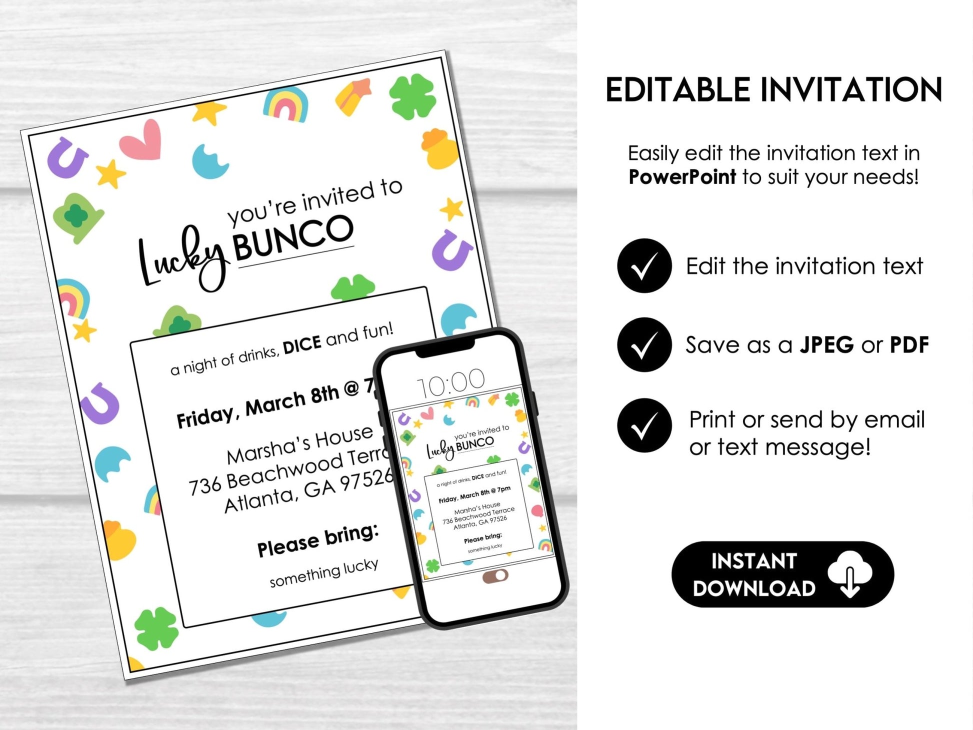 March Bunco Score Sheets - Lucky Theme with Tally Sheets - Bunco Invitation