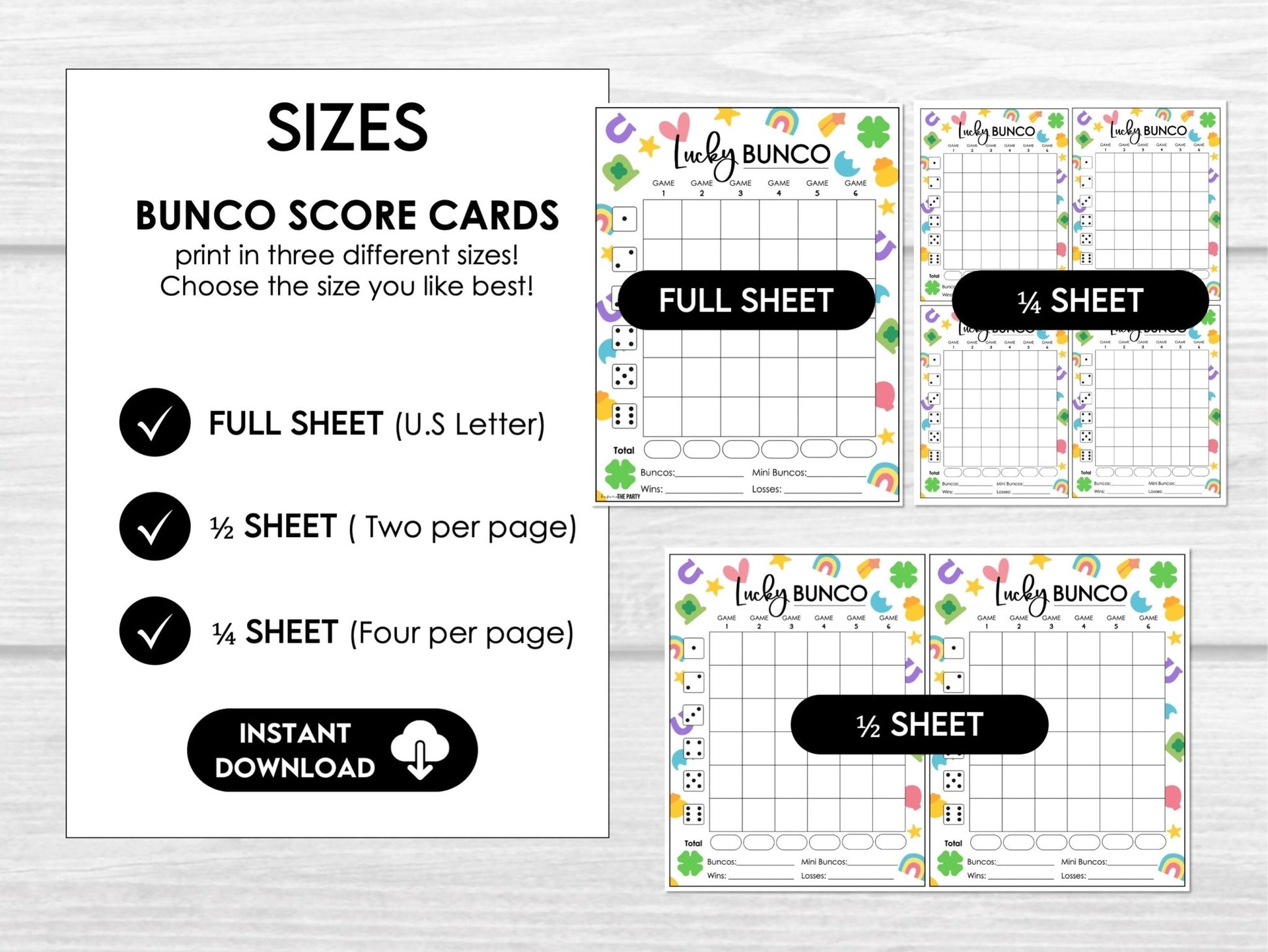 March Bunco Score Sheets - Lucky Theme with Tally Sheets - Bunco Invitation