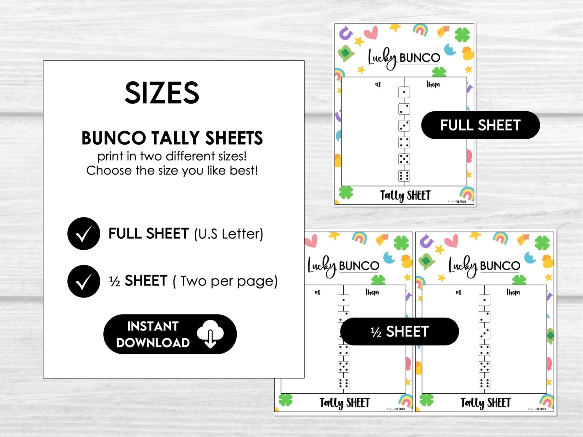 March Bunco Score Sheets - Lucky Theme with Tally Sheets - Bunco Invitation