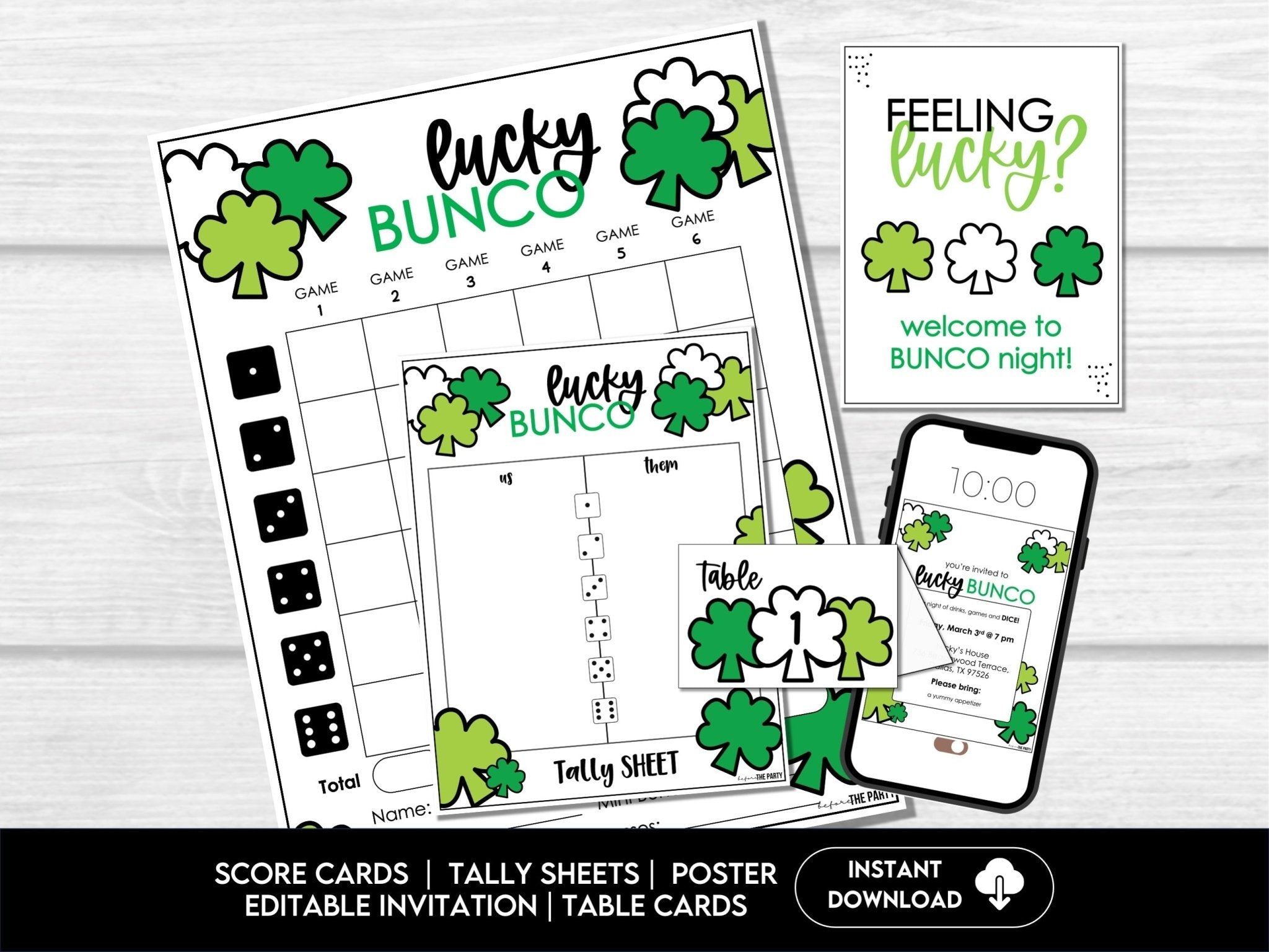 March Bunco Score Sheets - St. Patrick's Bunco, Lucky Bunco Printables