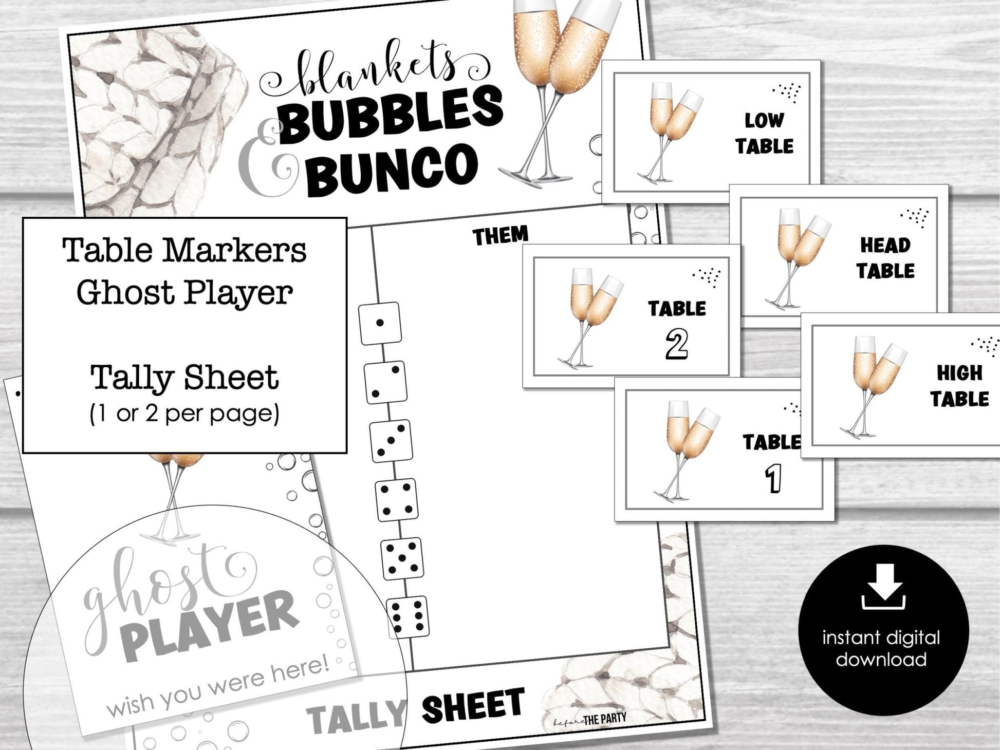 Bubbles and Blankets - Cozy New Year's Eve Bunco Score Sheets, Bunco Score Sheets for New Year Party