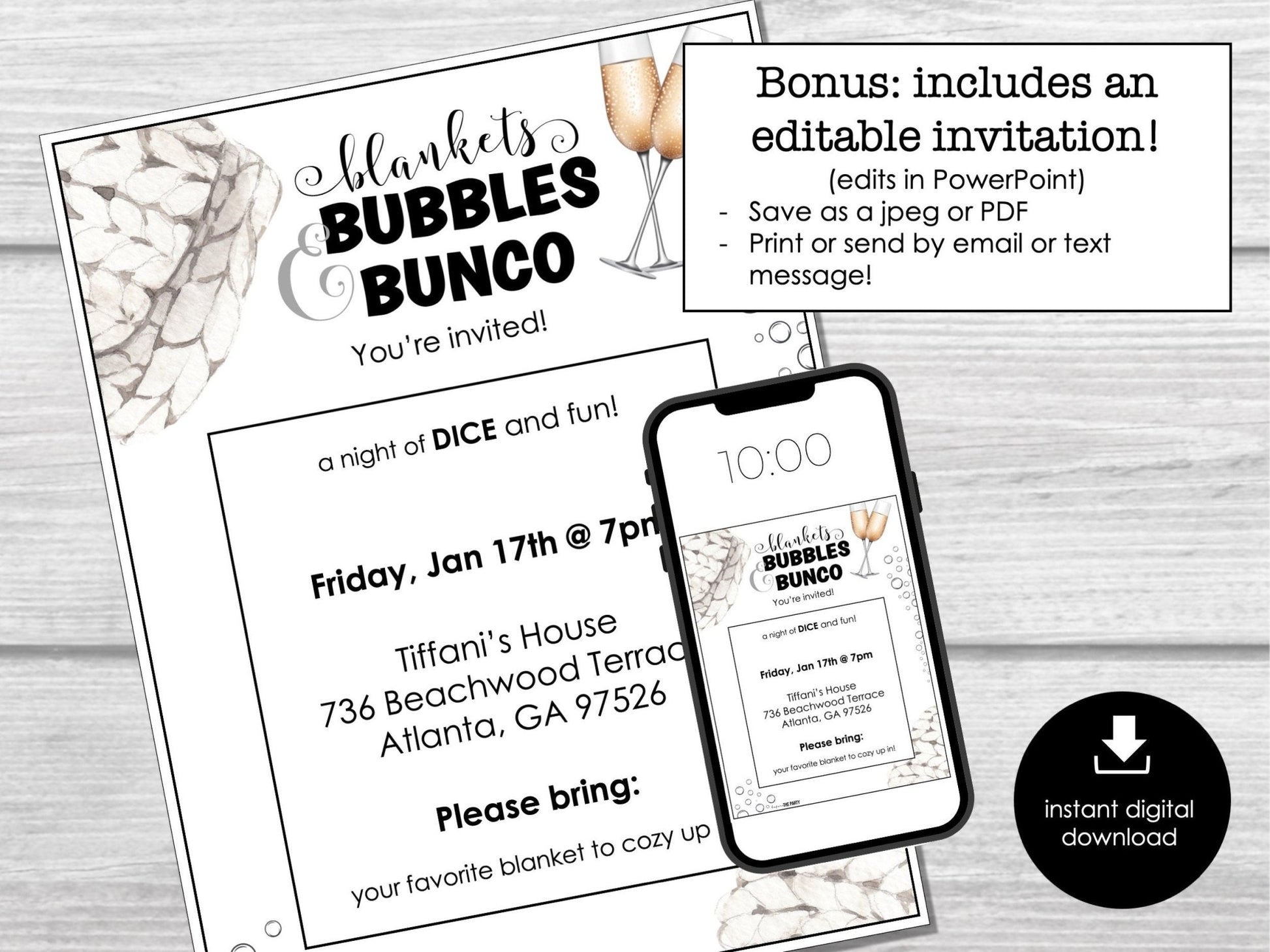 Bubbles and Blankets - Cozy New Year's Eve Bunco Score Sheets, Bunco Score Sheets for New Year Party