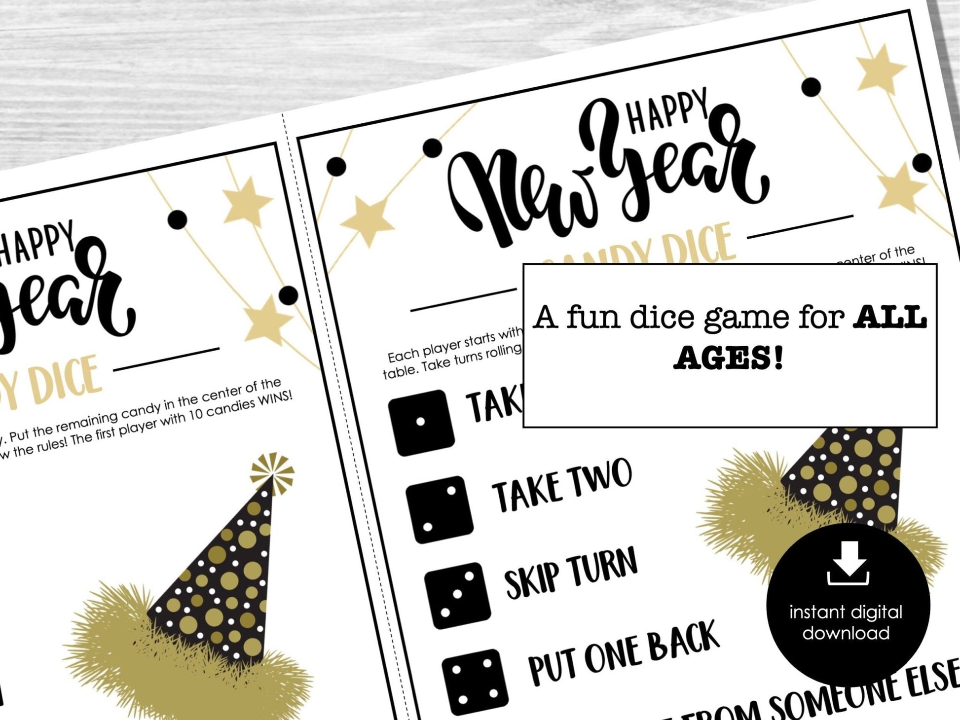 New Years Eve Pass The Candy Dice Game, New Years Party Game for Kids, Easy Kids Games