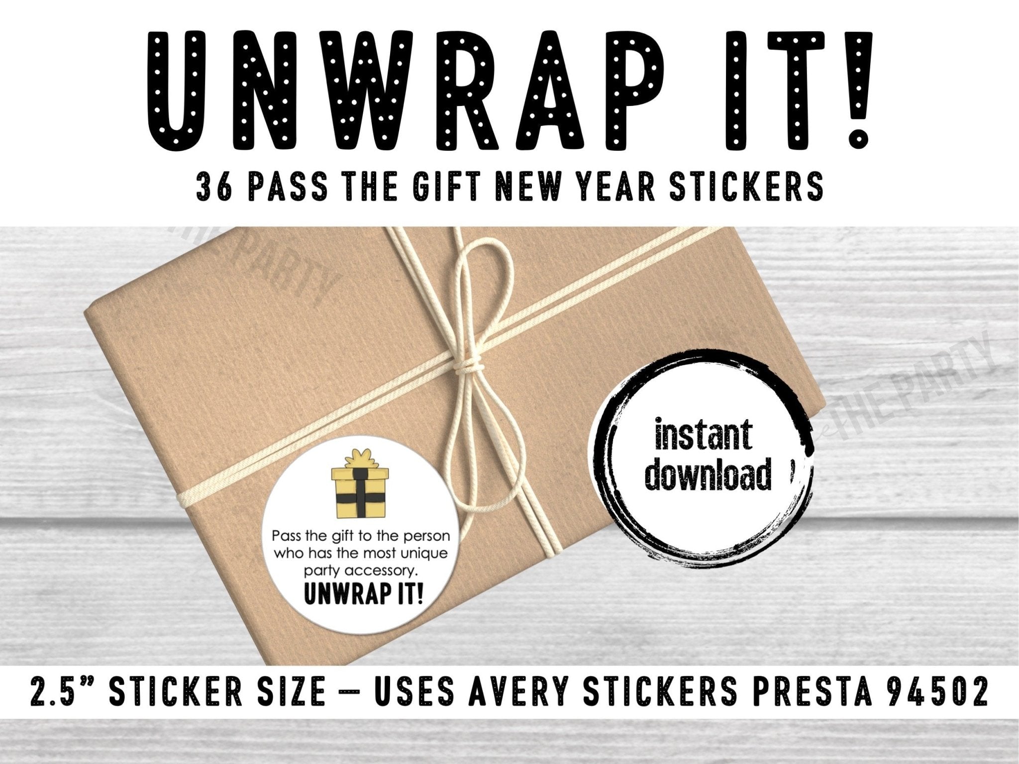 New Year's Pass The Gift, Group Unwrapping Game Stickers, Pass the Parcel Prompt, Unwrap the Gift, Pass the Prize