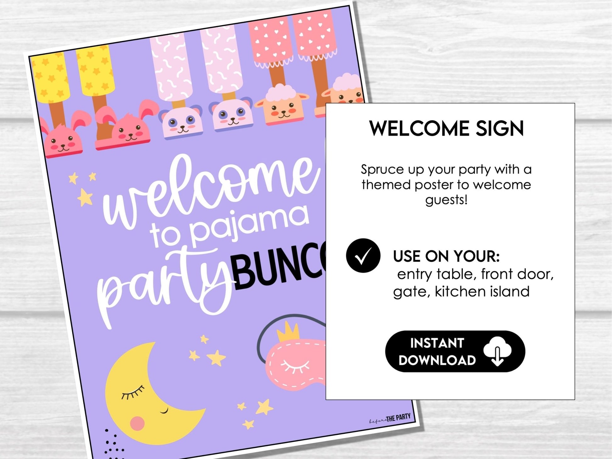 Pajama Party Theme Bunco Score Cards with Editable Invitations, Table Markers, Tally Sheets