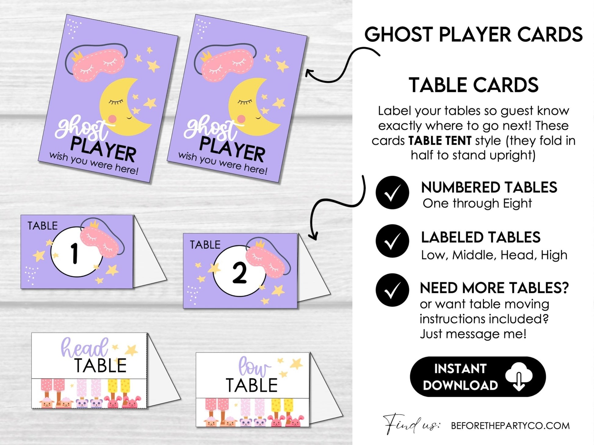 Pajama Party Theme Bunco Score Cards with Editable Invitations, Table Markers, Tally Sheets