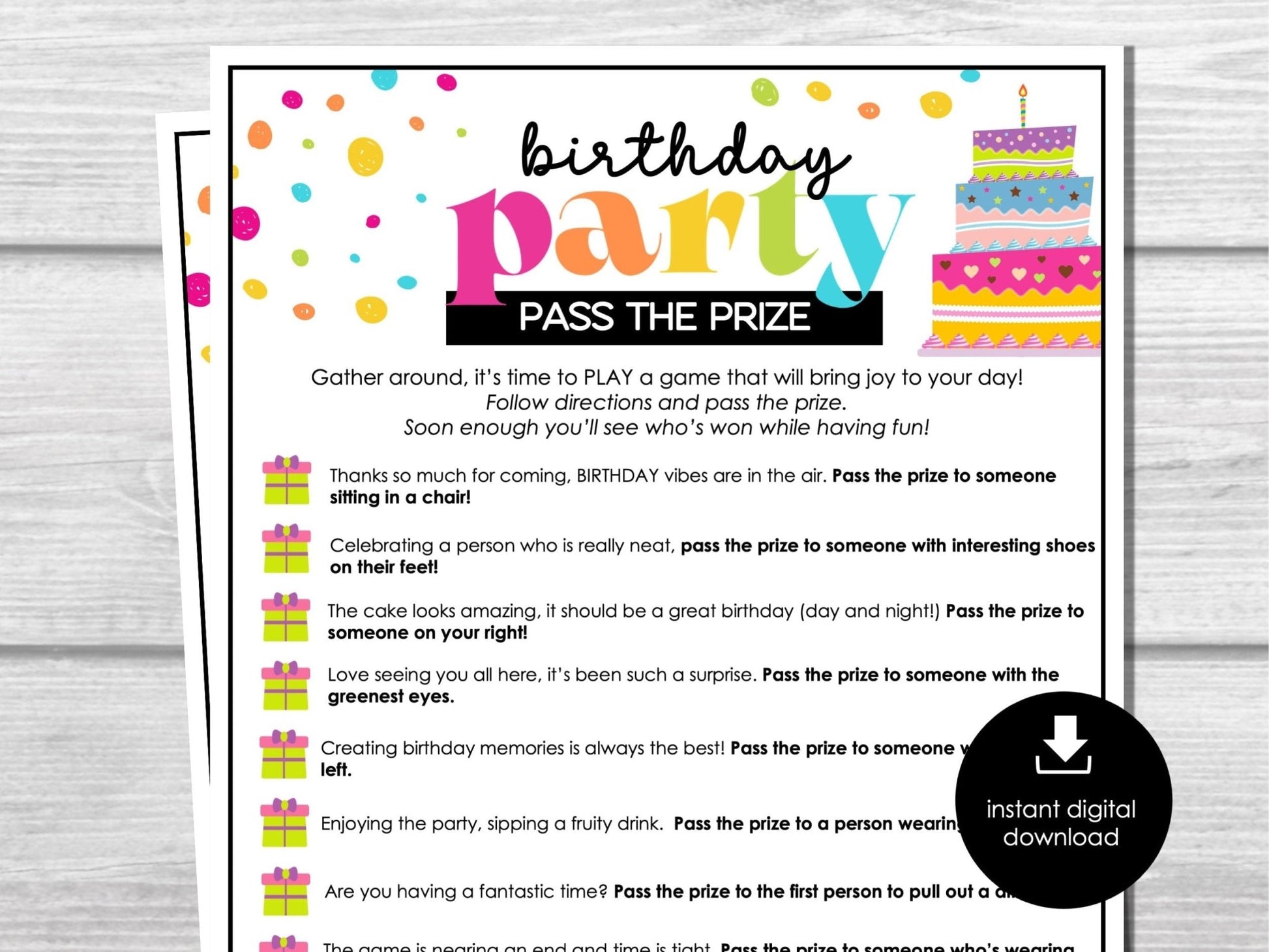Birthday Party Pass the Prize, Fun Gift Exchange Game for Groups