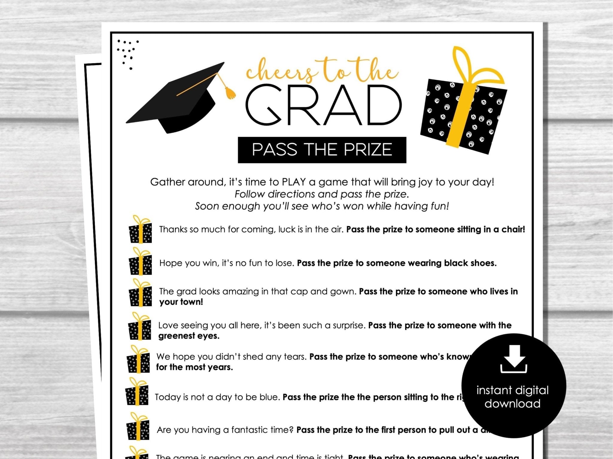 Graduation Party Game Printable - Pass the Prize