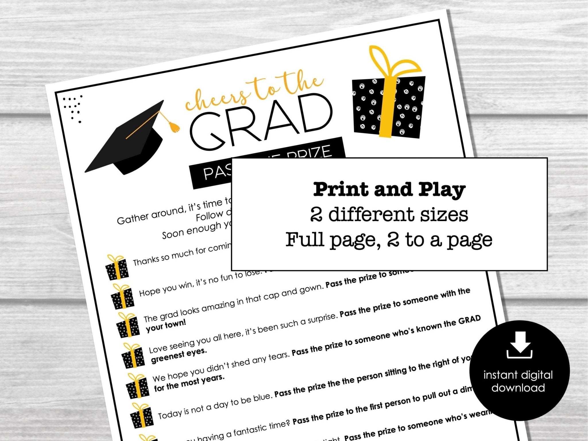Graduation Party Game Printable - Pass the Prize