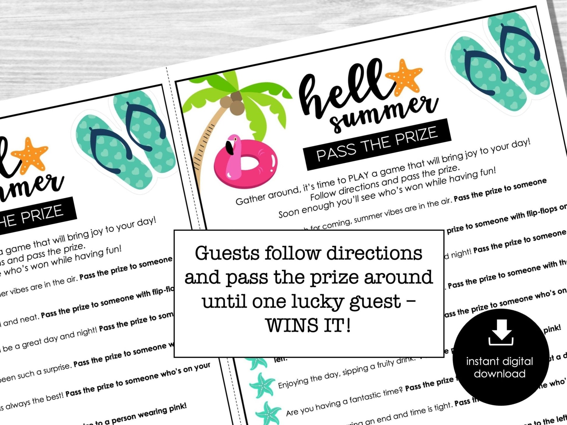 Pass the Prize, Summer Party Game, Printable Left Right Game, Fun Gift Exchange Game, Pool Party Activity, Barbecue Group Game, Summer Event