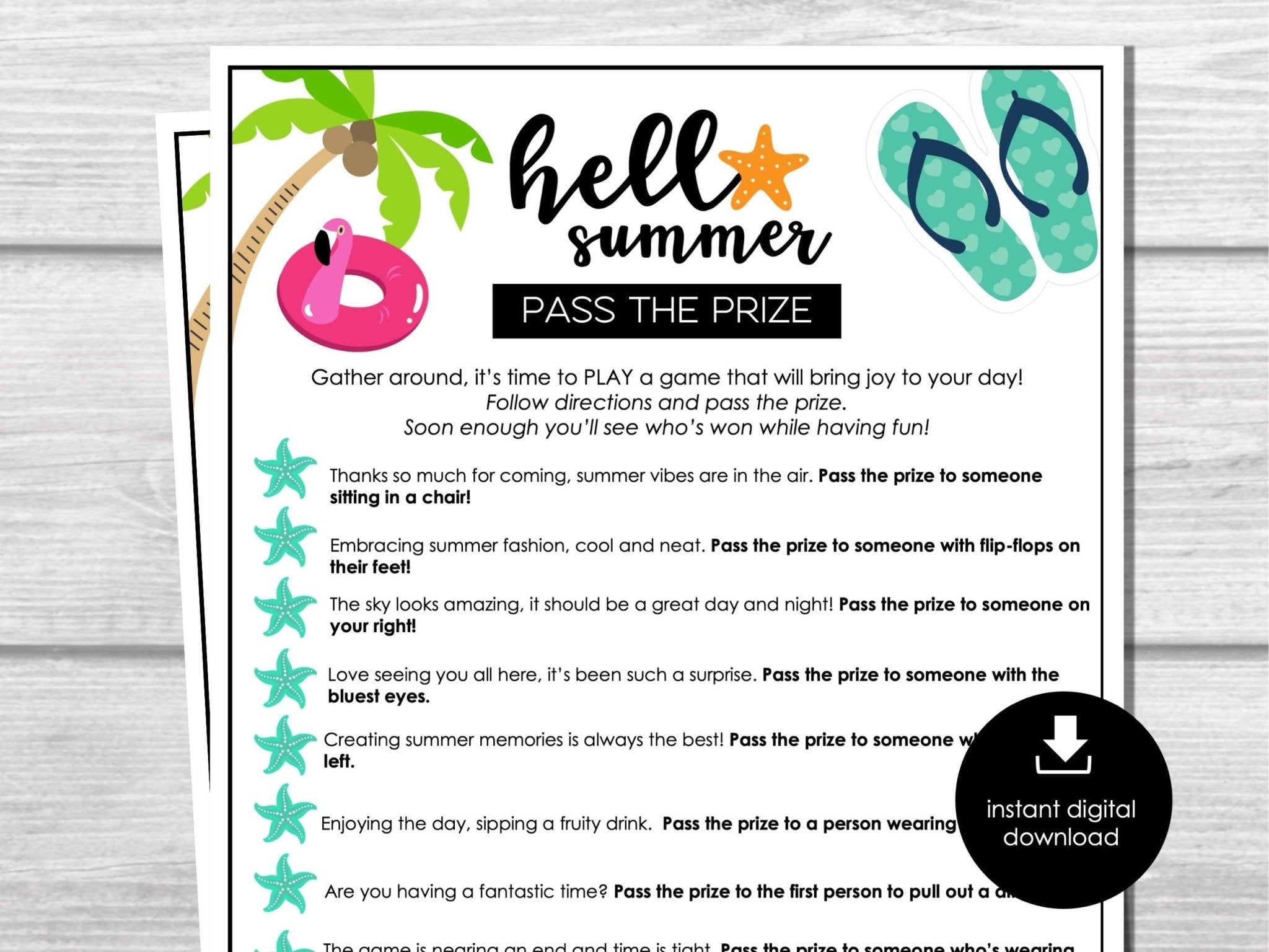 Pass the Prize, Summer Party Game, Printable Left Right Game, Fun Gift Exchange Game, Pool Party Activity, Barbecue Group Game, Summer Event