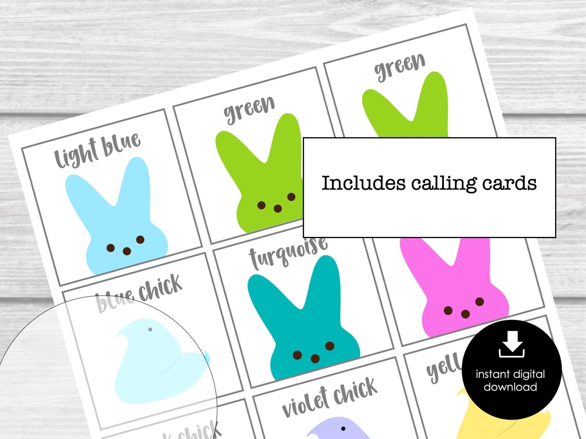 Peeps Bingo Party Game for Kids, Easter Bingo Game, Easter Colors Bingo Game, Spring Printable Bingo Cards for Kids