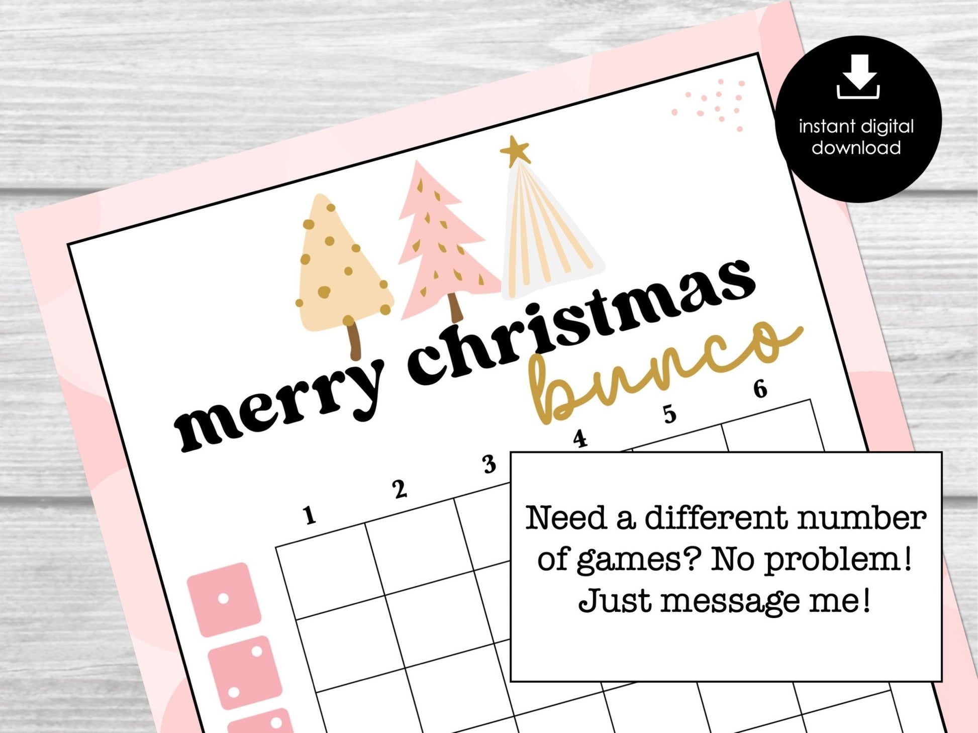 Pink Christmas Bunco Score Sheets, December Bunco Game, Christmas Bunco Invitation